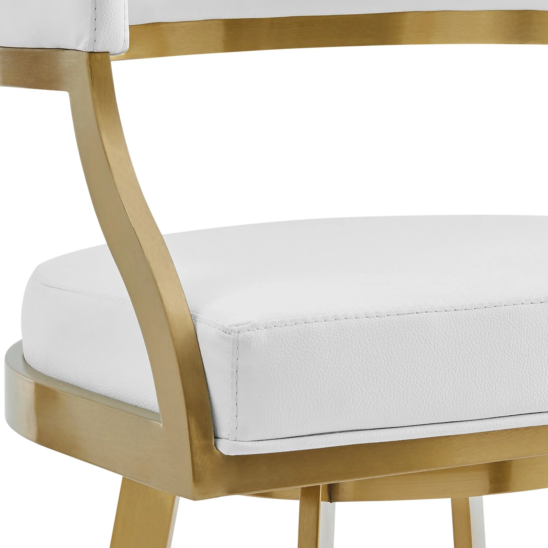 Saturn 26" Swivel Counter Stool with Gold Brushed Stainless Steel and White Faux Leather - Image 6