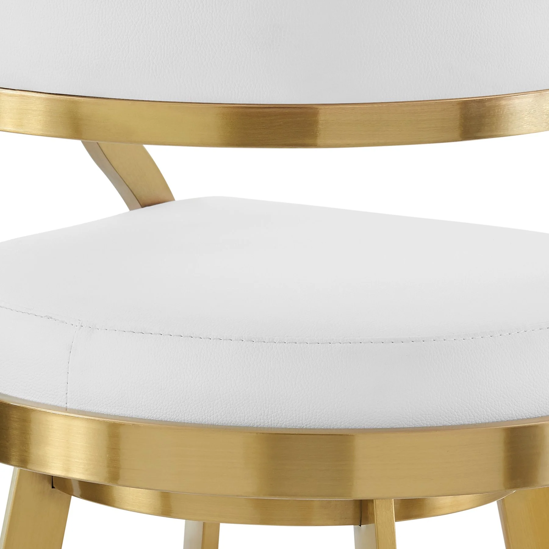 Saturn 26" Swivel Counter Stool with Gold Brushed Stainless Steel and White Faux Leather - Image 7