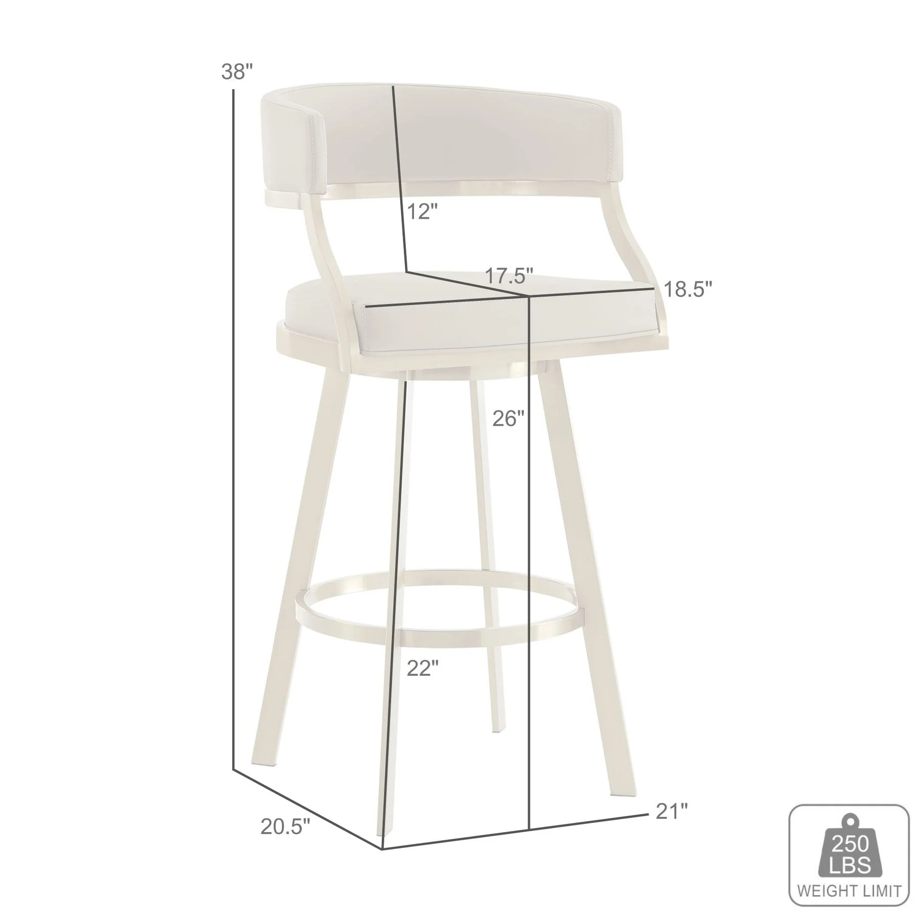 Saturn 26" Swivel Counter Stool with Gold Brushed Stainless Steel and White Faux Leather - Image 9