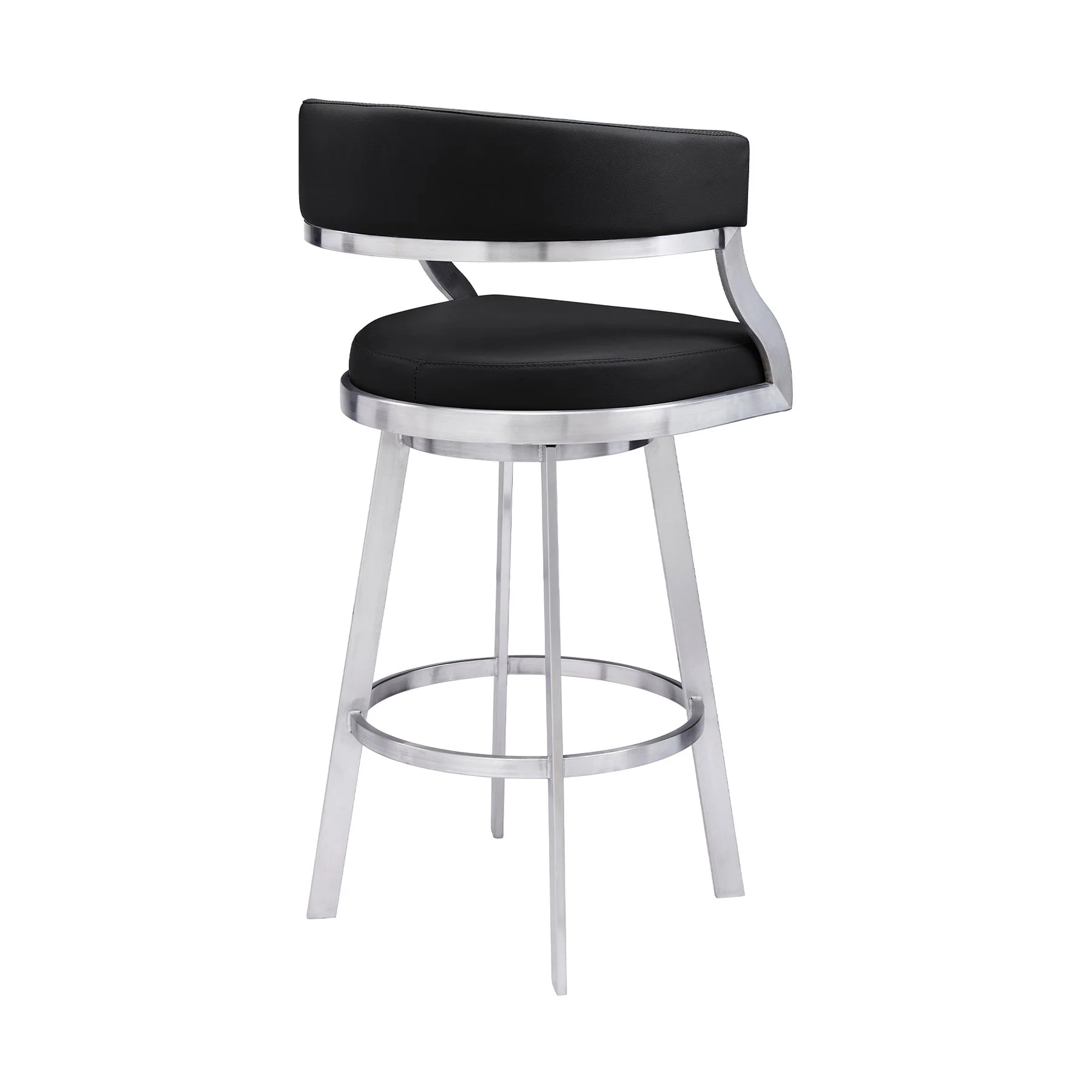 Saturn 30" Bar Height Swivel Black Faux Leather and Brushed Stainless Steel Bar Stool - Image 3