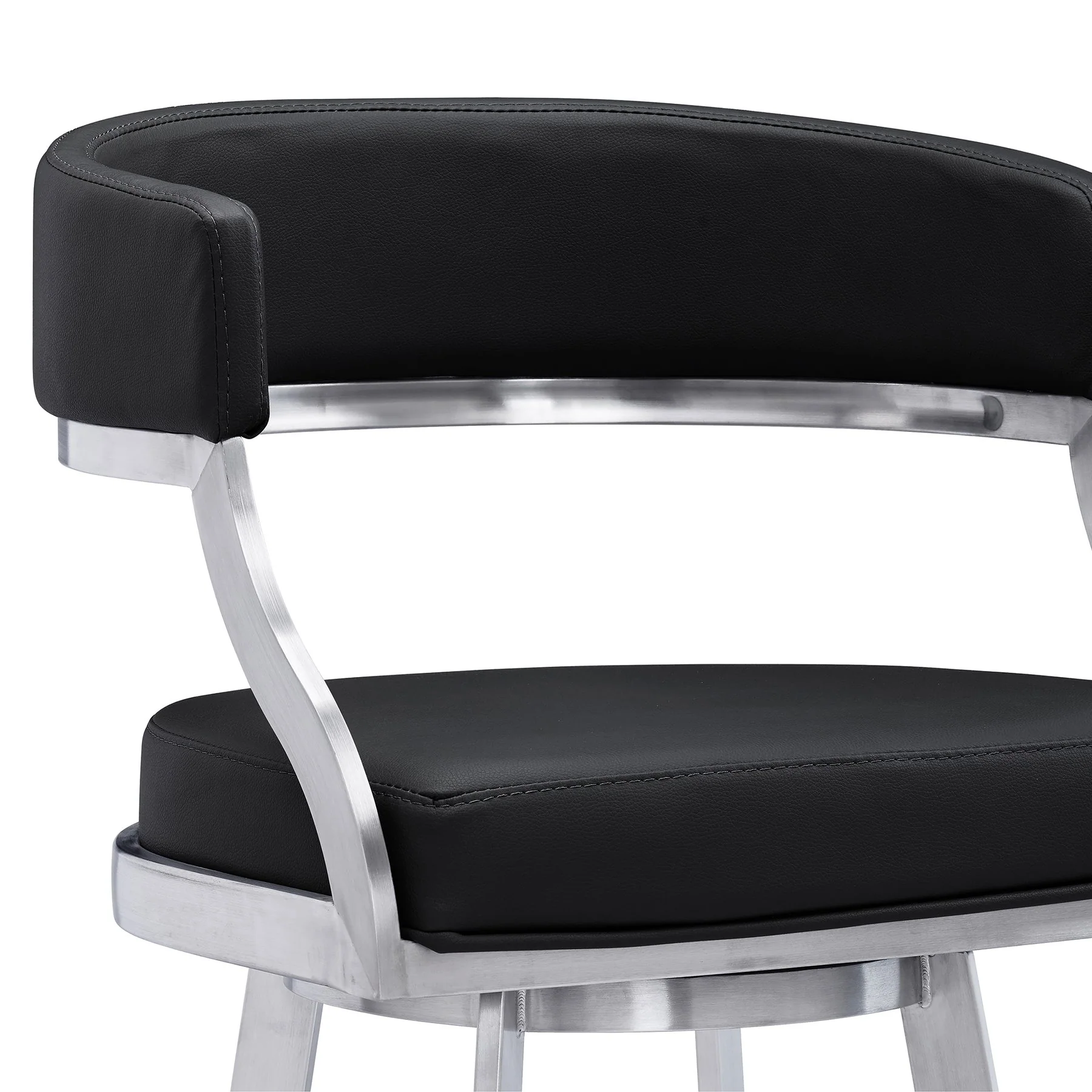 Saturn 30" Bar Height Swivel Black Faux Leather and Brushed Stainless Steel Bar Stool - Image 4