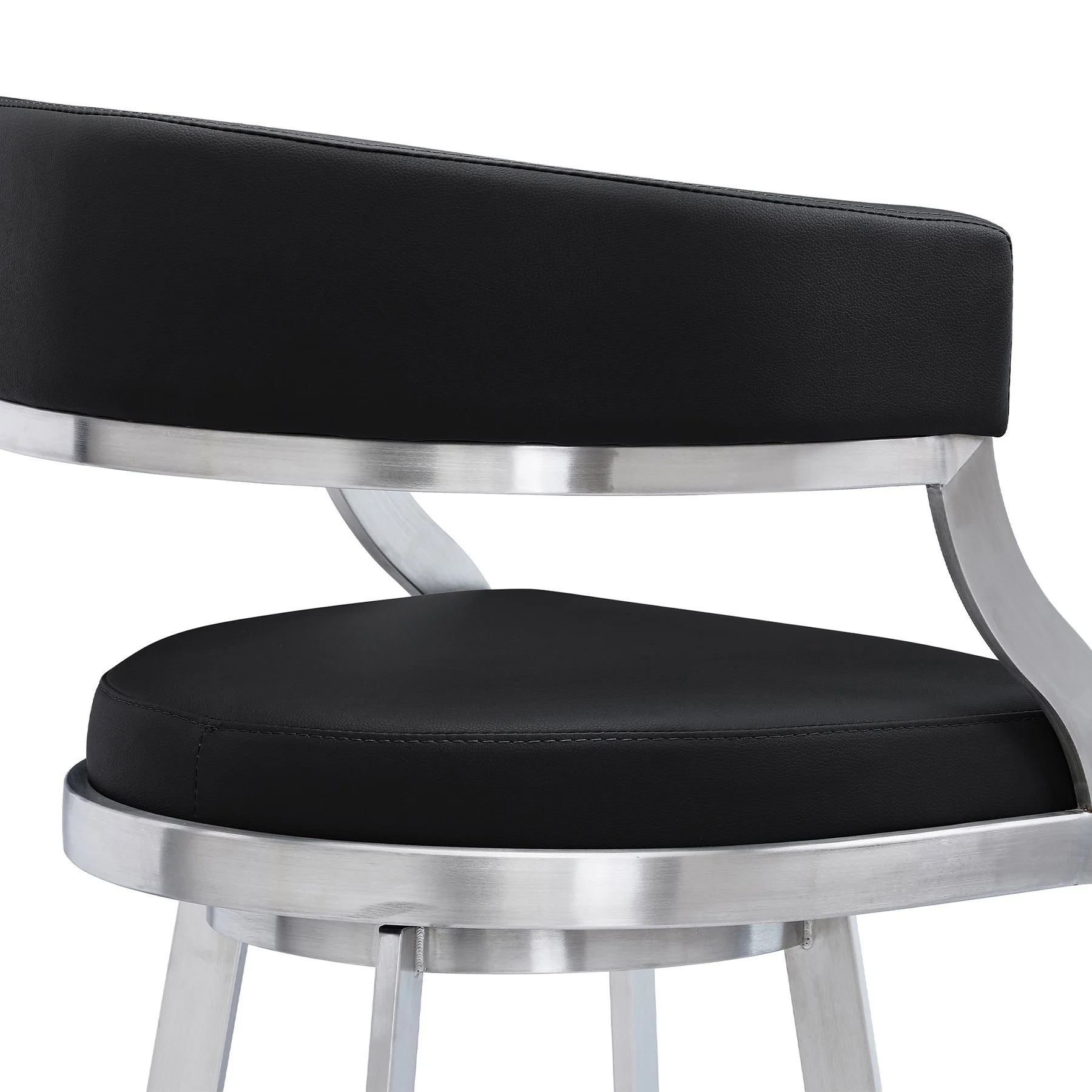 Saturn 30" Bar Height Swivel Black Faux Leather and Brushed Stainless Steel Bar Stool - Image 5
