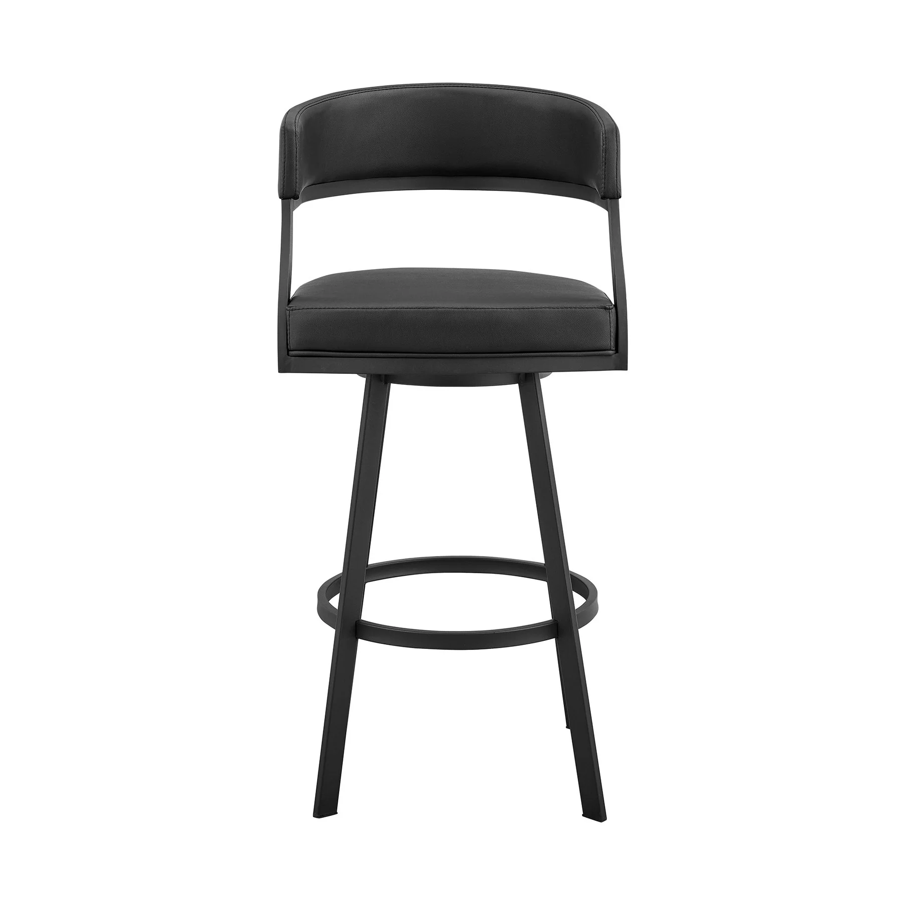 Saturn 30" Bar Height Swivel Black Faux Leather and Metal Bar Stool - Image 2