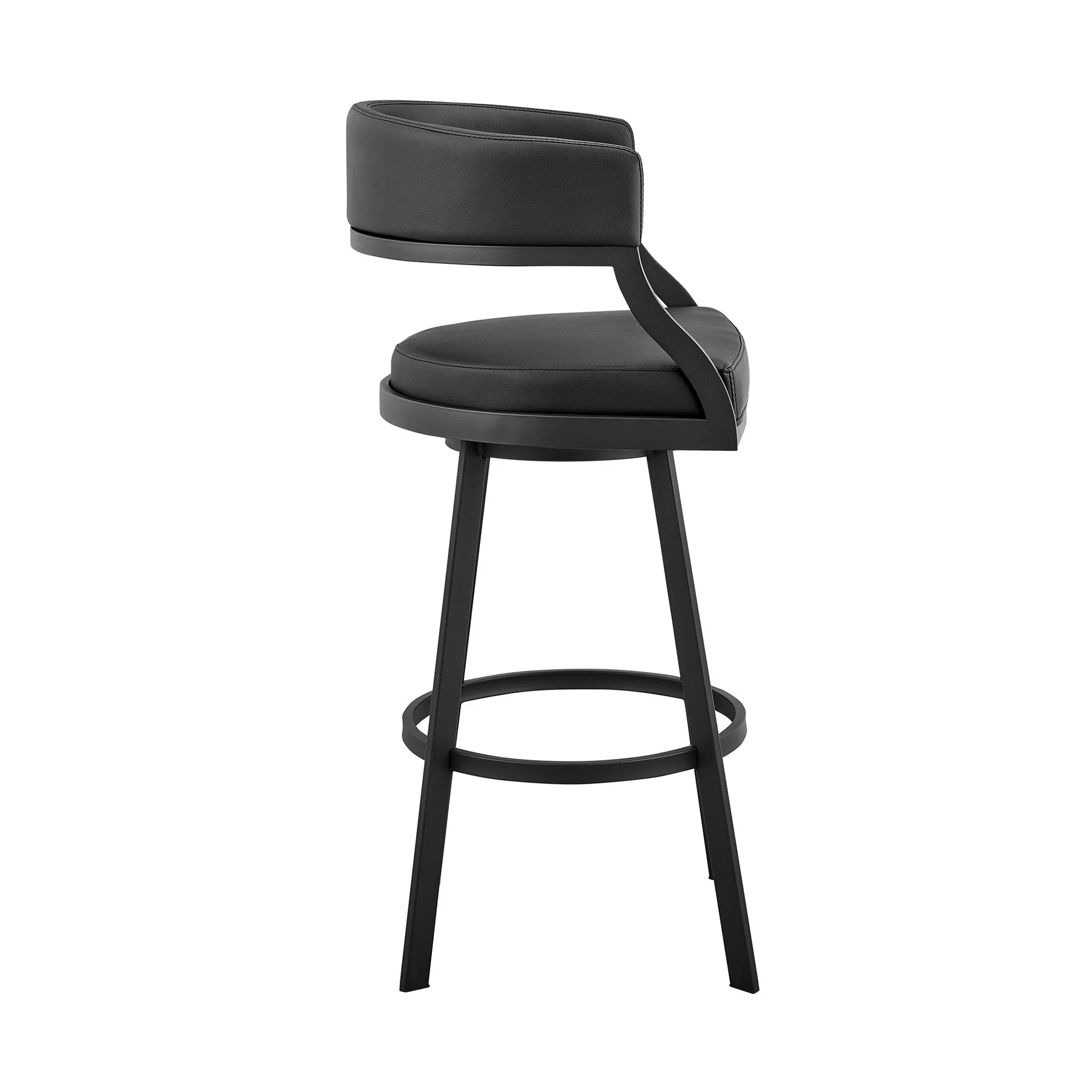 Saturn 30" Bar Height Swivel Black Faux Leather and Metal Bar Stool - Image 3