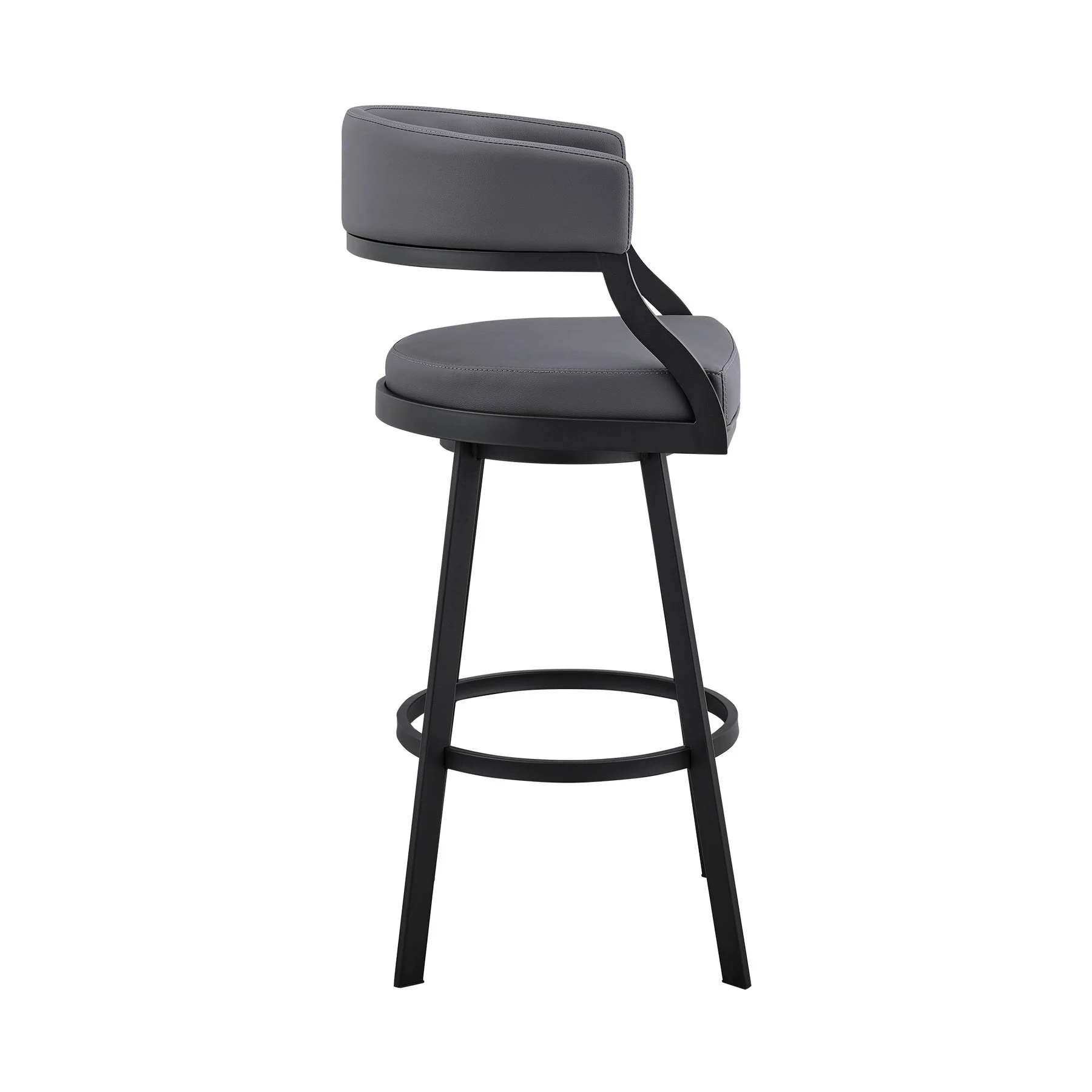 Saturn 30" Bar Height Swivel Gray Faux Leather and Black Metal Bar Stool - Image 3