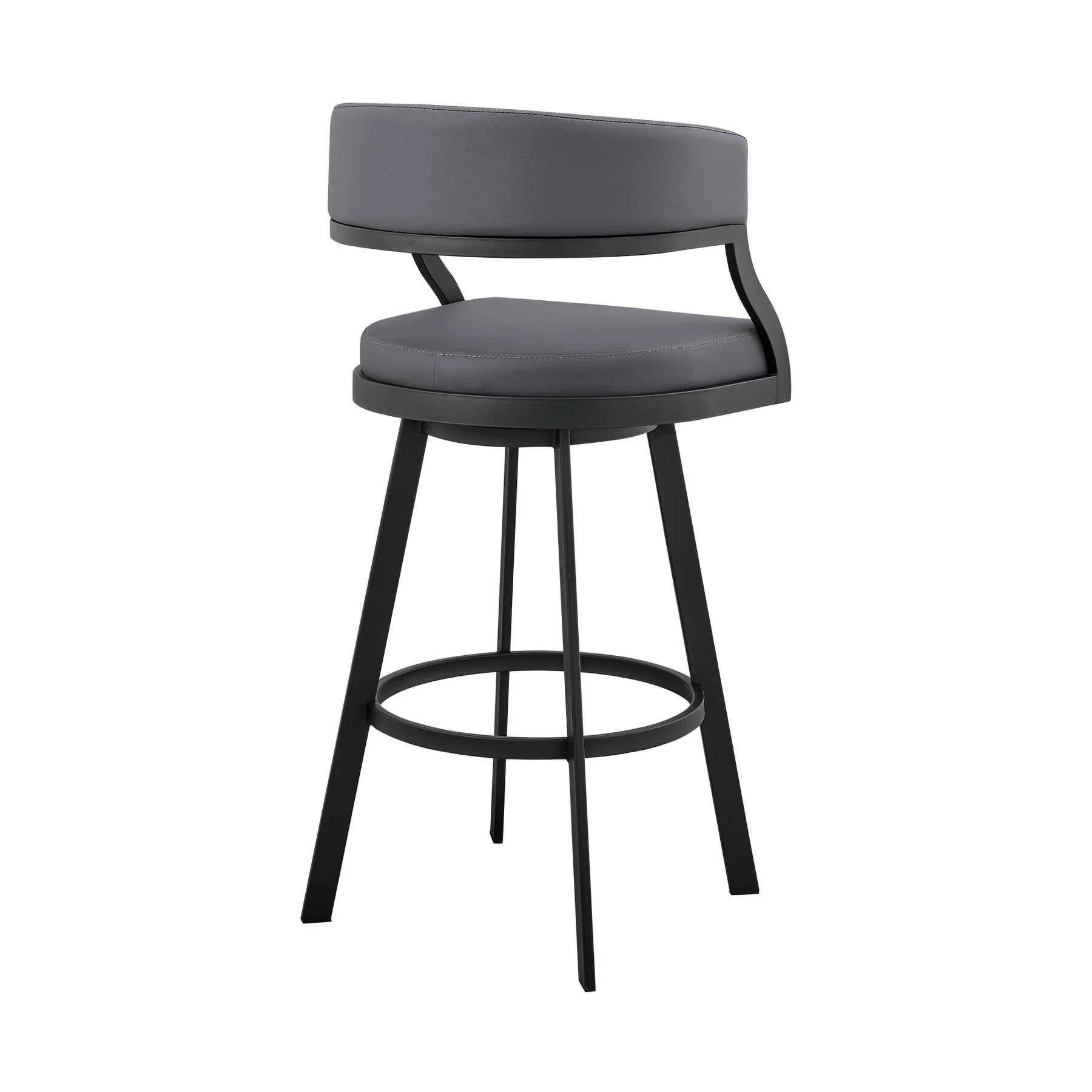 Saturn 30" Bar Height Swivel Gray Faux Leather and Black Metal Bar Stool - Image 4