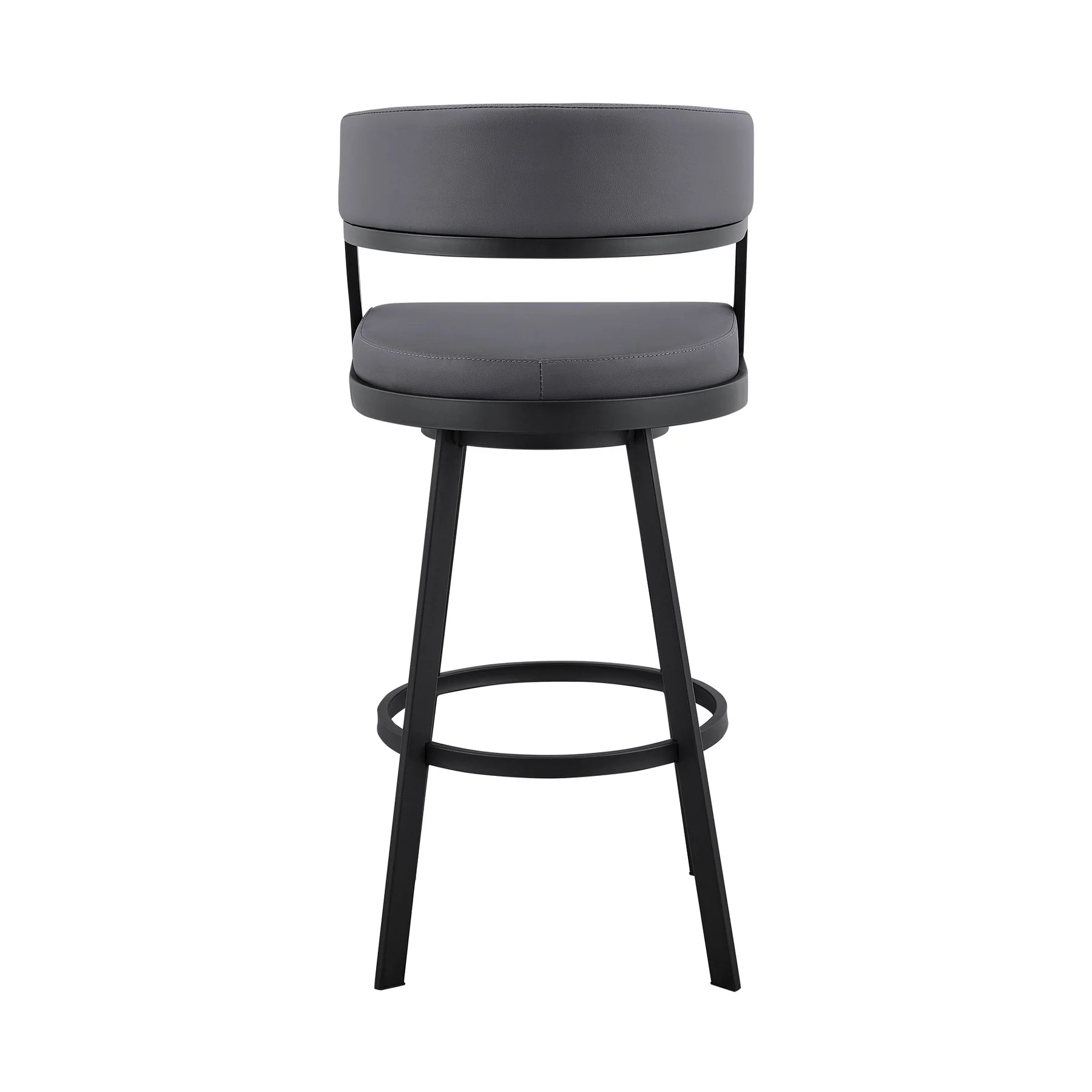 Saturn 30" Bar Height Swivel Gray Faux Leather and Black Metal Bar Stool - Image 5