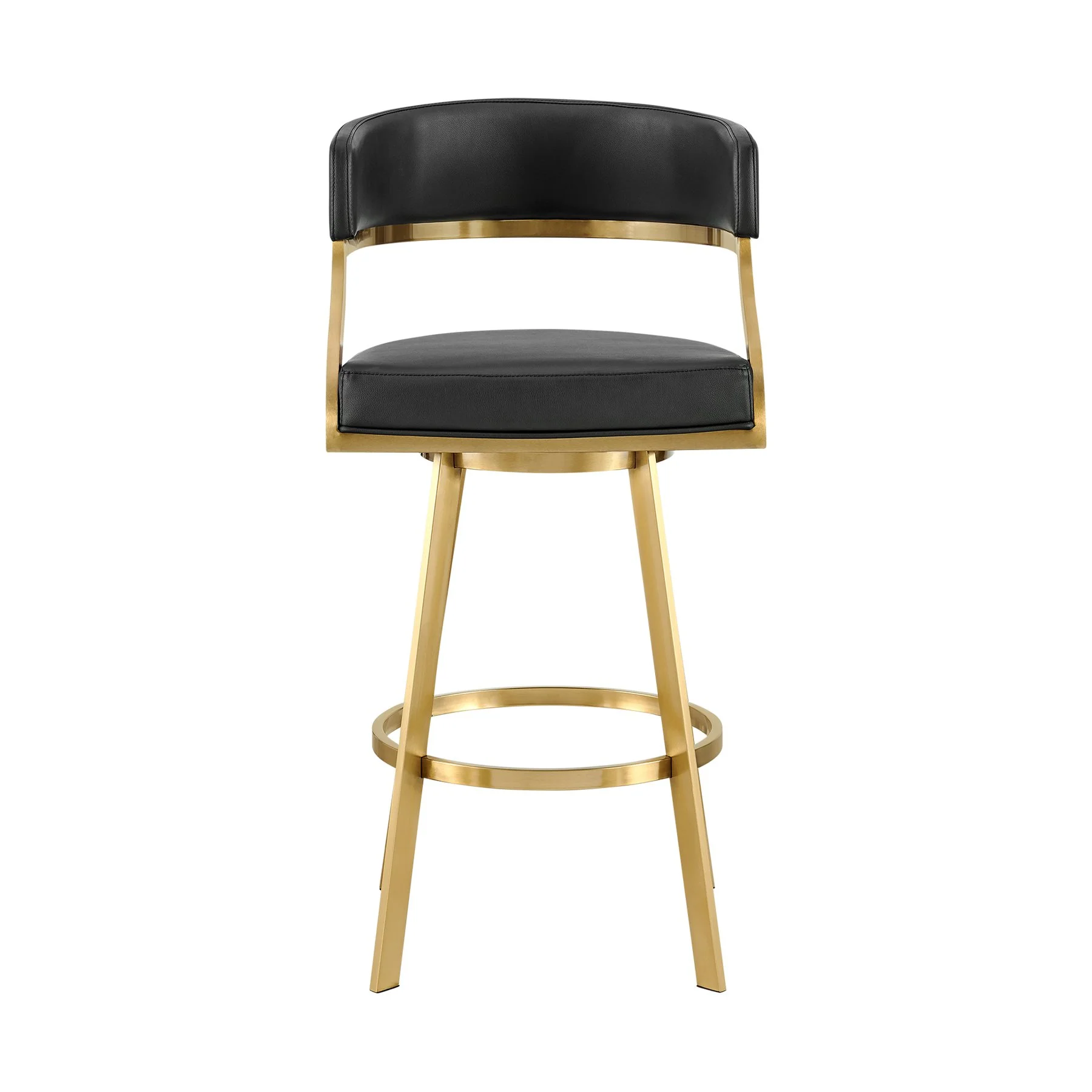 Saturn 30" Swivel Bar Stool with Gold Brushed Stainless Steel and Black Faux Leather - Image 2