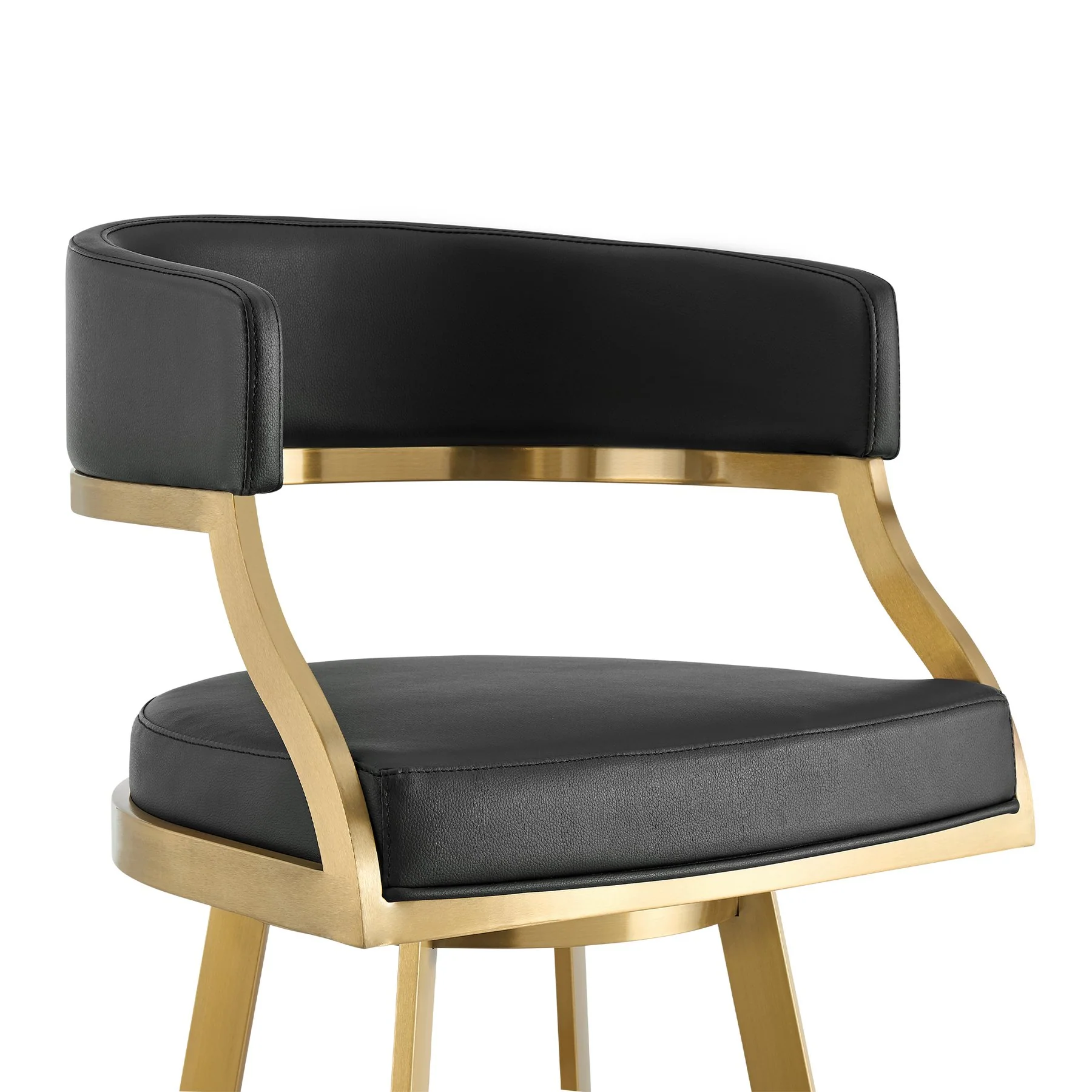 Saturn 30" Swivel Bar Stool with Gold Brushed Stainless Steel and Black Faux Leather - Image 4