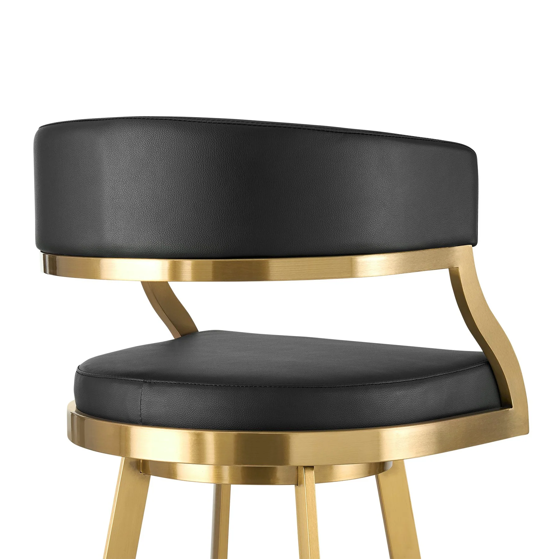 Saturn 30" Swivel Bar Stool with Gold Brushed Stainless Steel and Black Faux Leather - Image 5