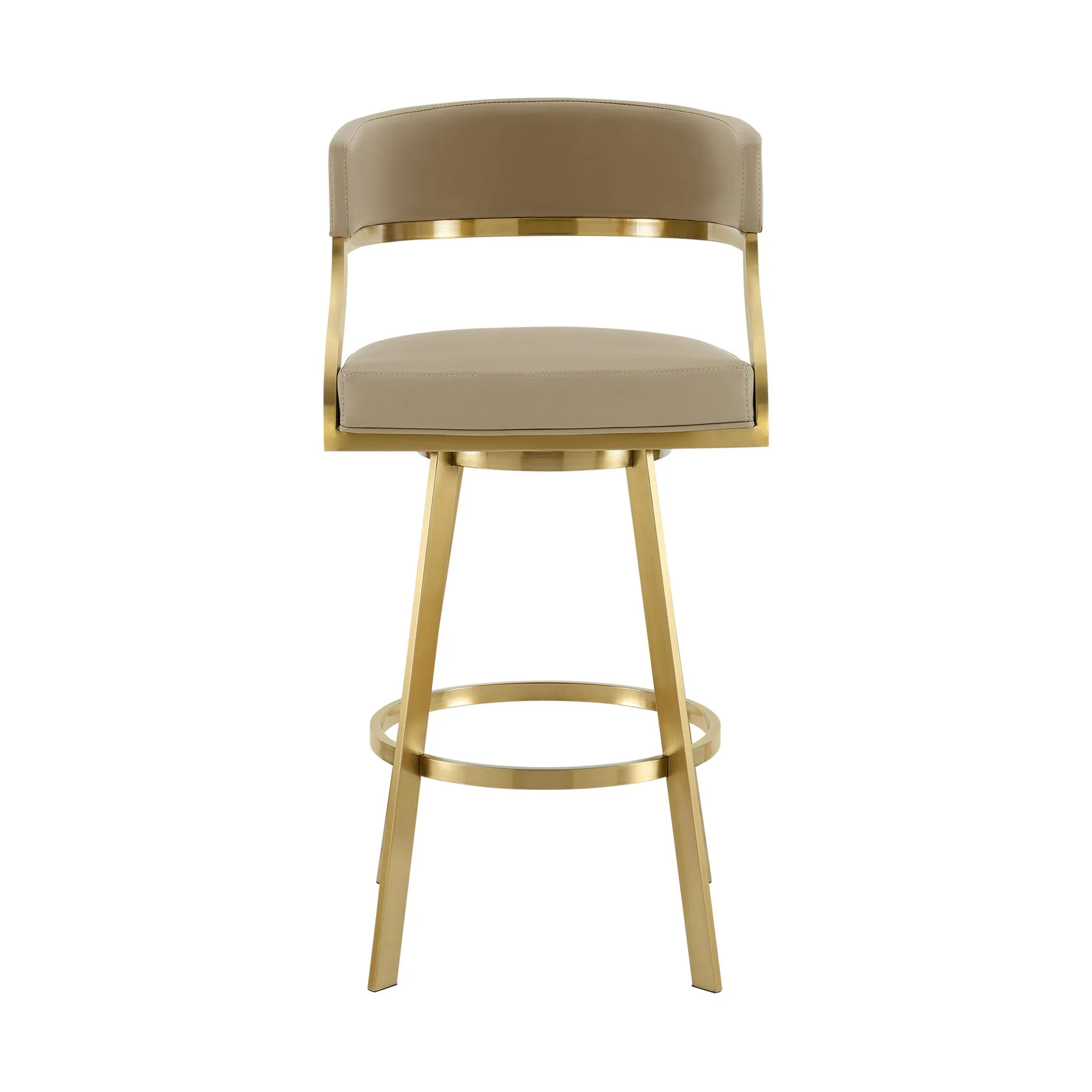 Saturn 30" Swivel Bar Stool with Gold Brushed Stainless Steel and Light Sand Faux Leather - Image 2