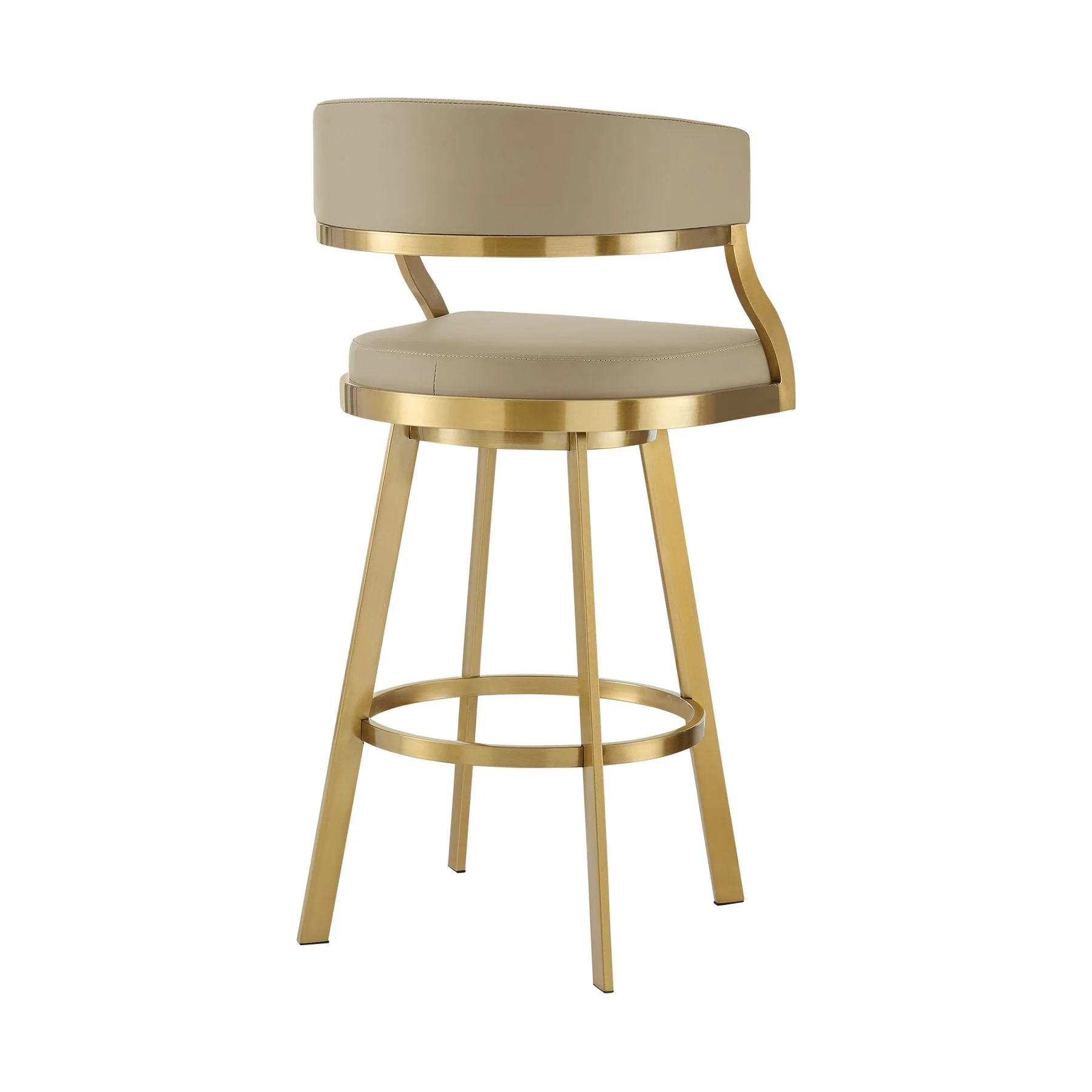 Saturn 30" Swivel Bar Stool with Gold Brushed Stainless Steel and Light Sand Faux Leather - Image 3