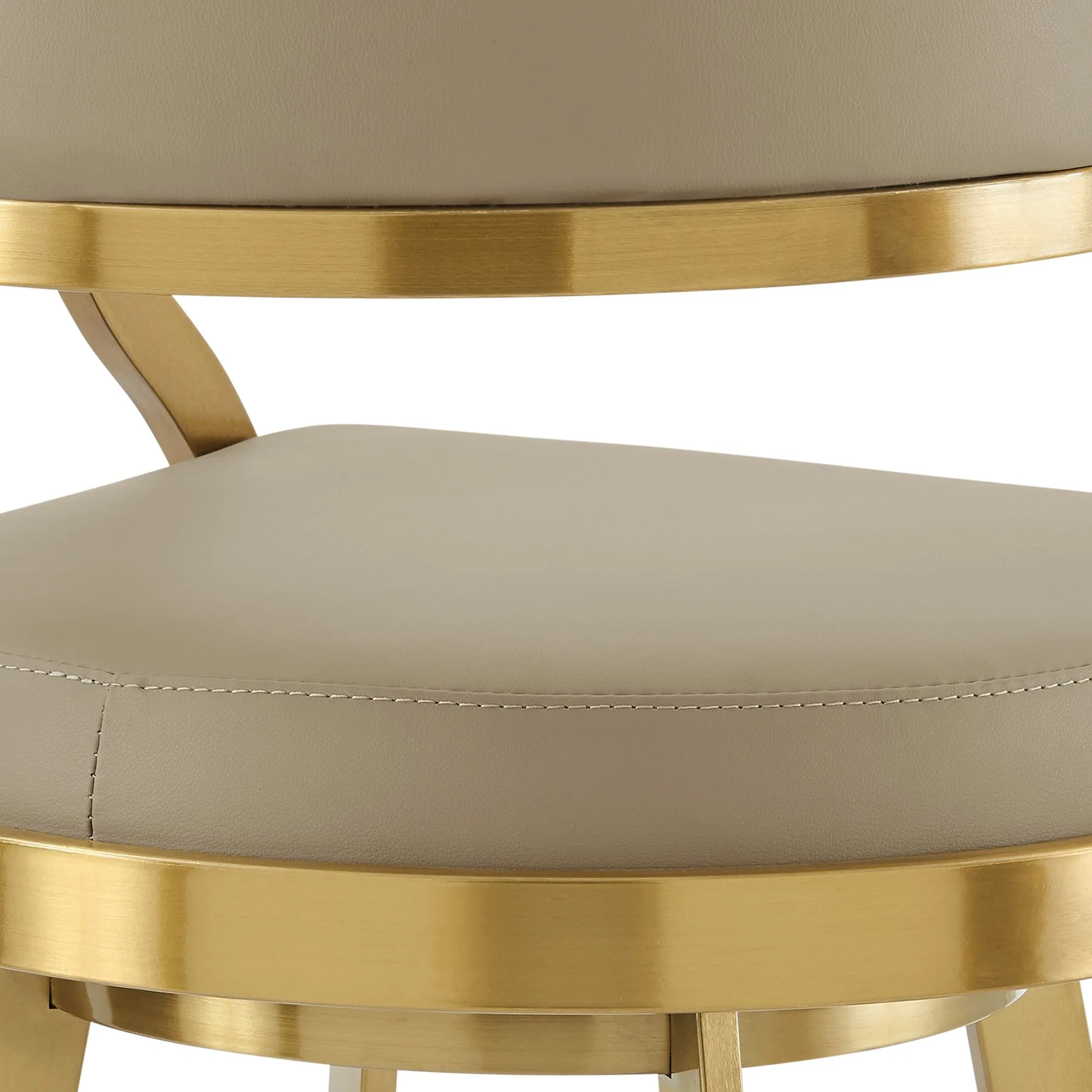 Saturn 30" Swivel Bar Stool with Gold Brushed Stainless Steel and Light Sand Faux Leather - Image 7