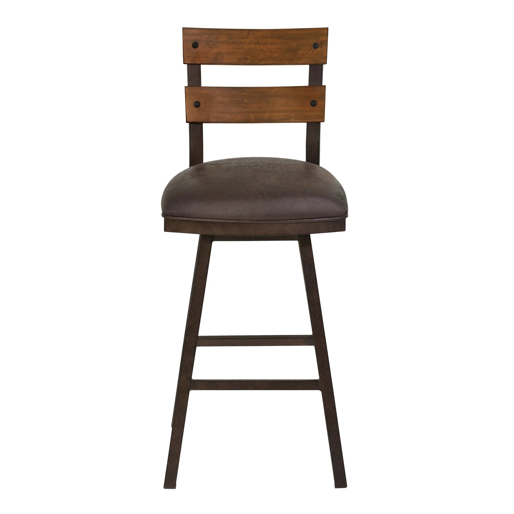 Saugus 26" Counter Height Metal Swivel Barstool in Bandero Espresso Fabric and Auburn Bay Finish with Walnut Wood Back - Image 2