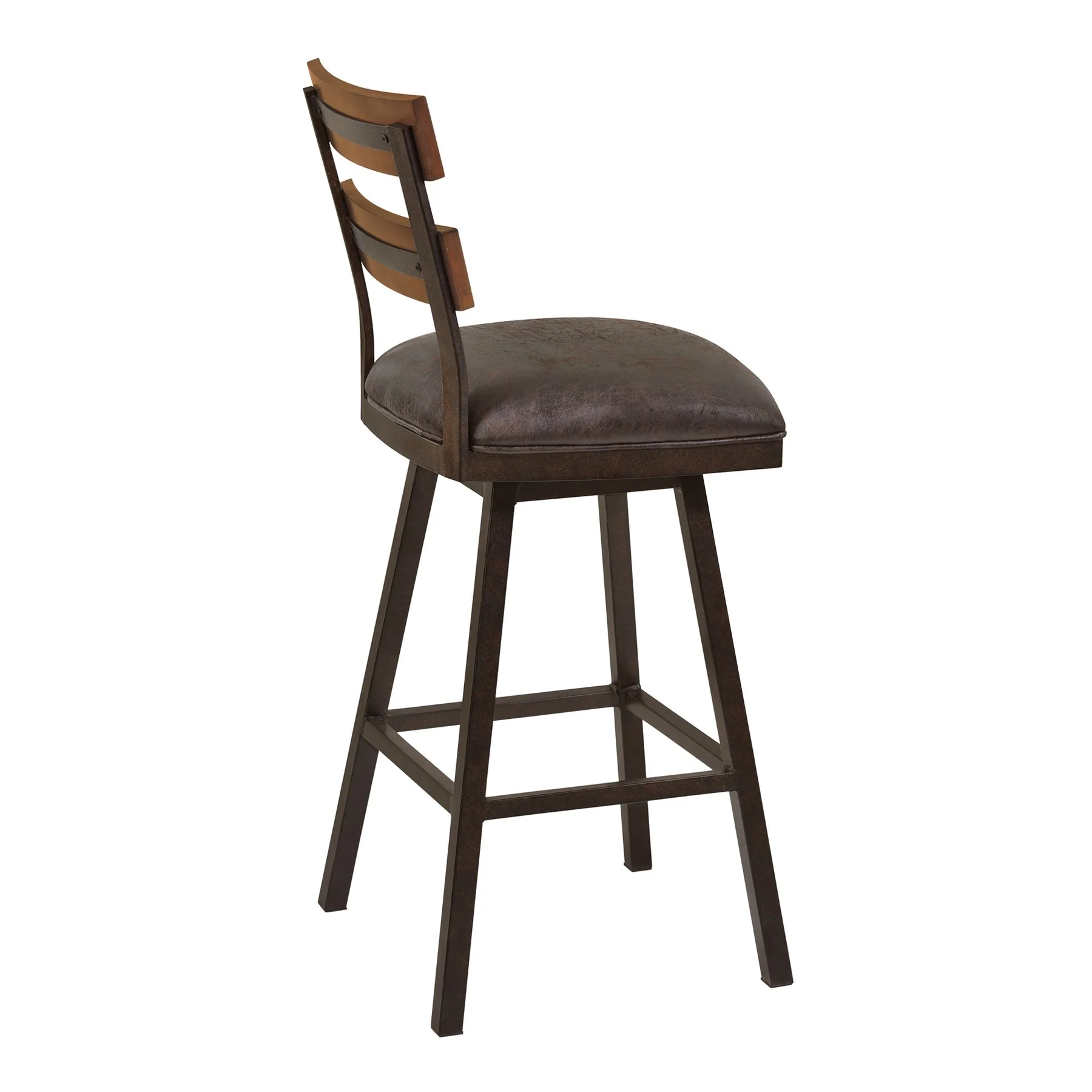 Saugus 26" Counter Height Metal Swivel Barstool in Bandero Espresso Fabric and Auburn Bay Finish with Walnut Wood Back - Image 3