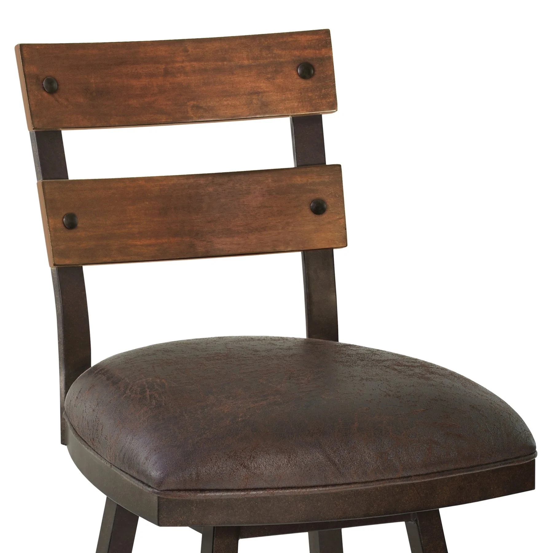 Saugus 26" Counter Height Metal Swivel Barstool in Bandero Espresso Fabric and Auburn Bay Finish with Walnut Wood Back - Image 4