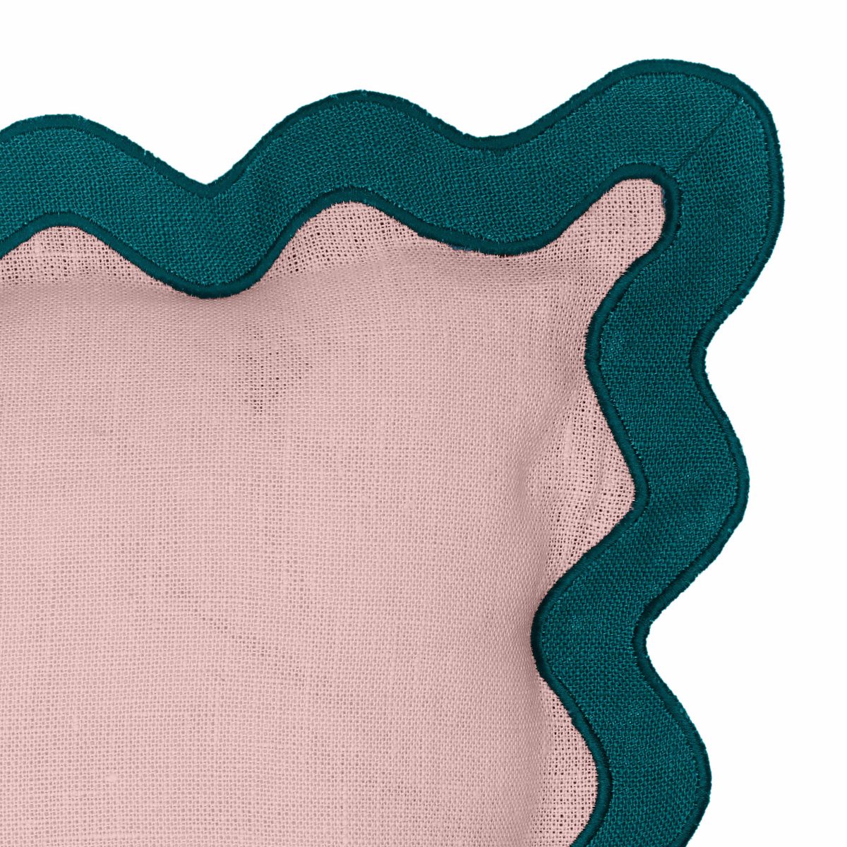 Scalloped Edge Blue and Pink Linen Throw Pillow - Image 5