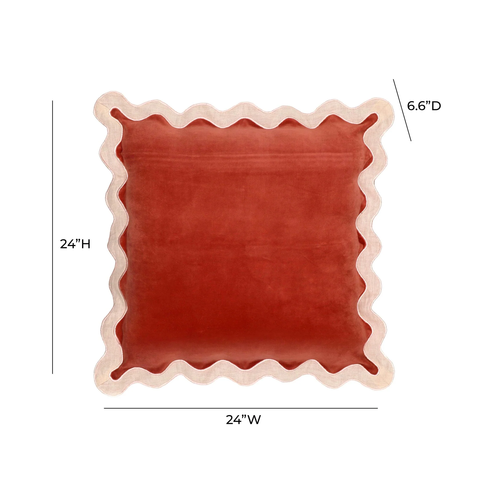 Scalloped Edge Cream and Rust Cotton Velvet Throw Pillow - Image 11