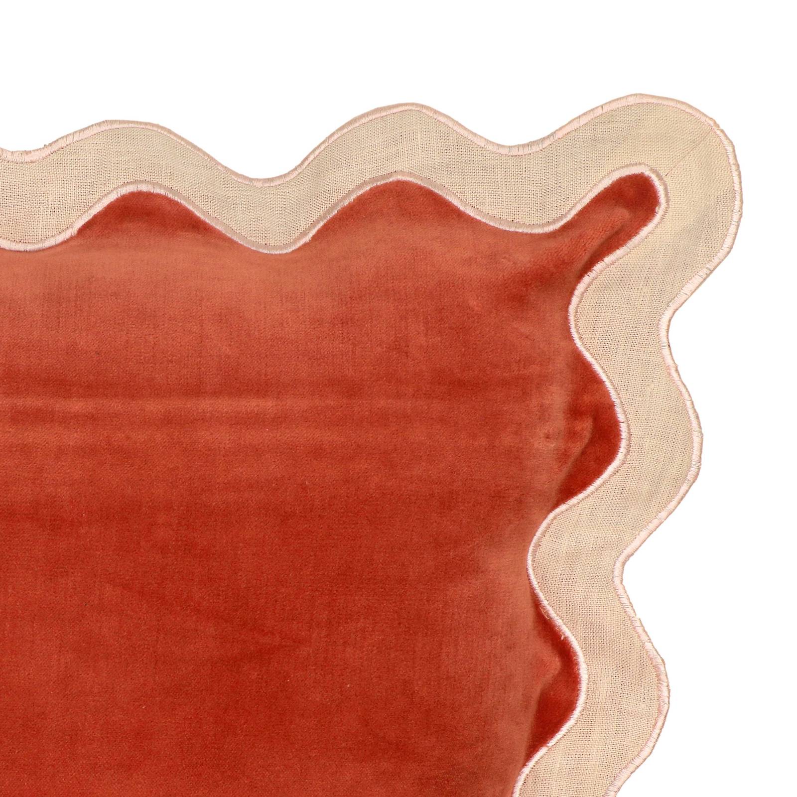Scalloped Edge Cream and Rust Cotton Velvet Throw Pillow - Image 5