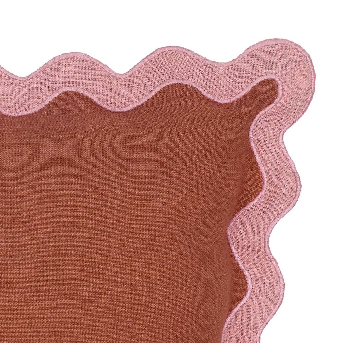 Scalloped Edge Pink and Terracotta Linen Throw Pillow - Image 10