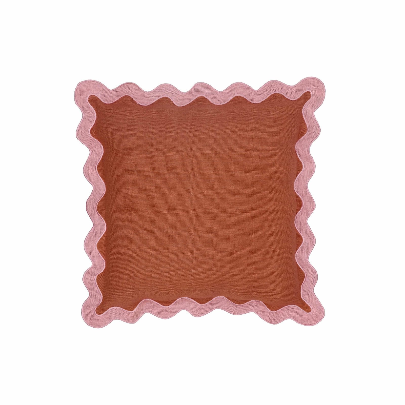 Scalloped Edge Pink and Terracotta Linen Throw Pillow - Image 6