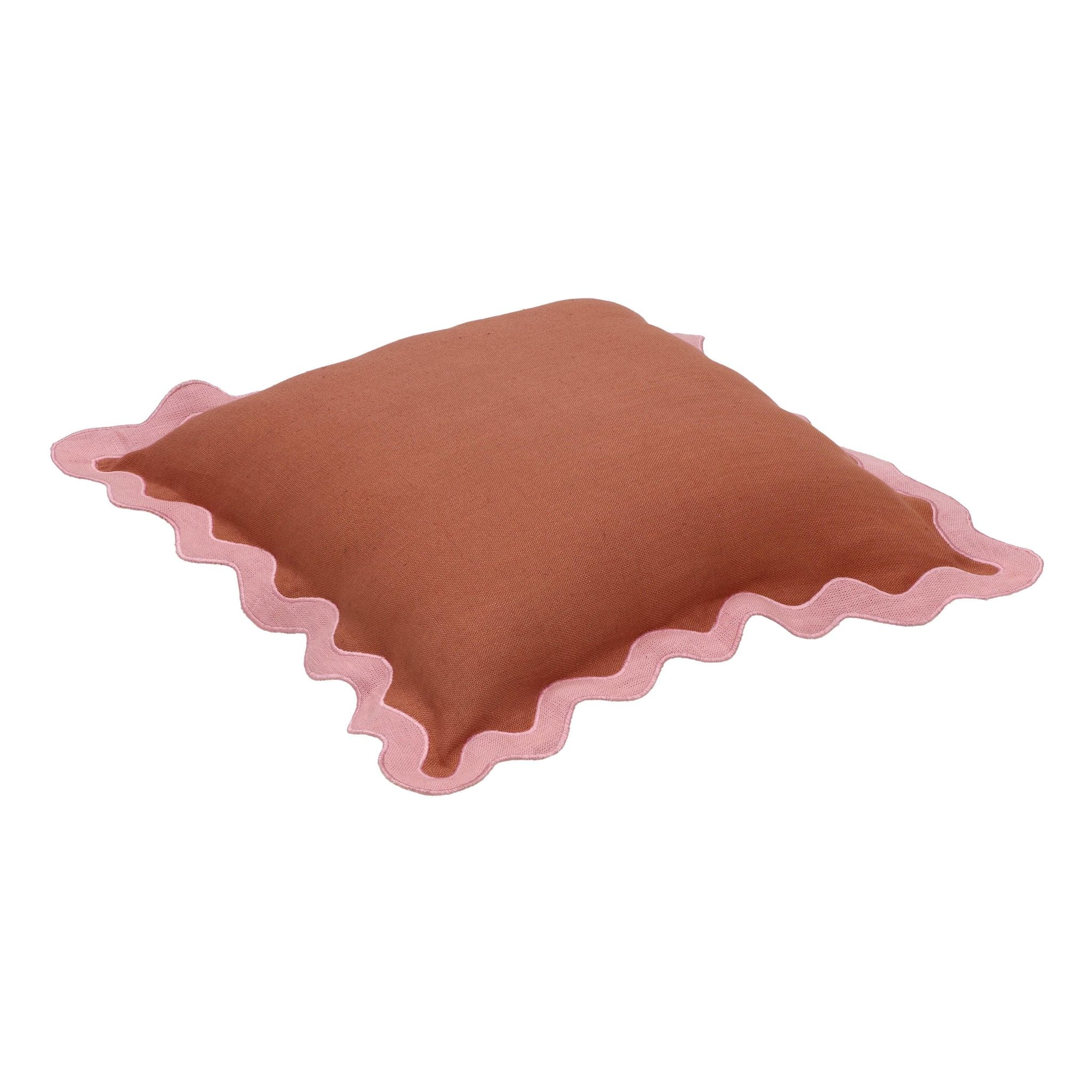 Scalloped Edge Pink and Terracotta Linen Throw Pillow - Image 8