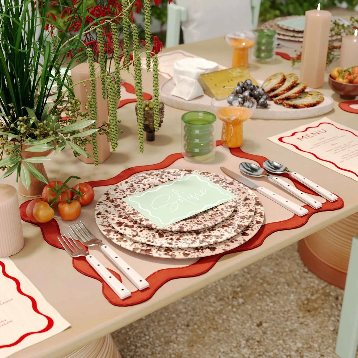 Scalloped Edge Rust and Orange Cotton Placemat - Set of 4 - Image 2
