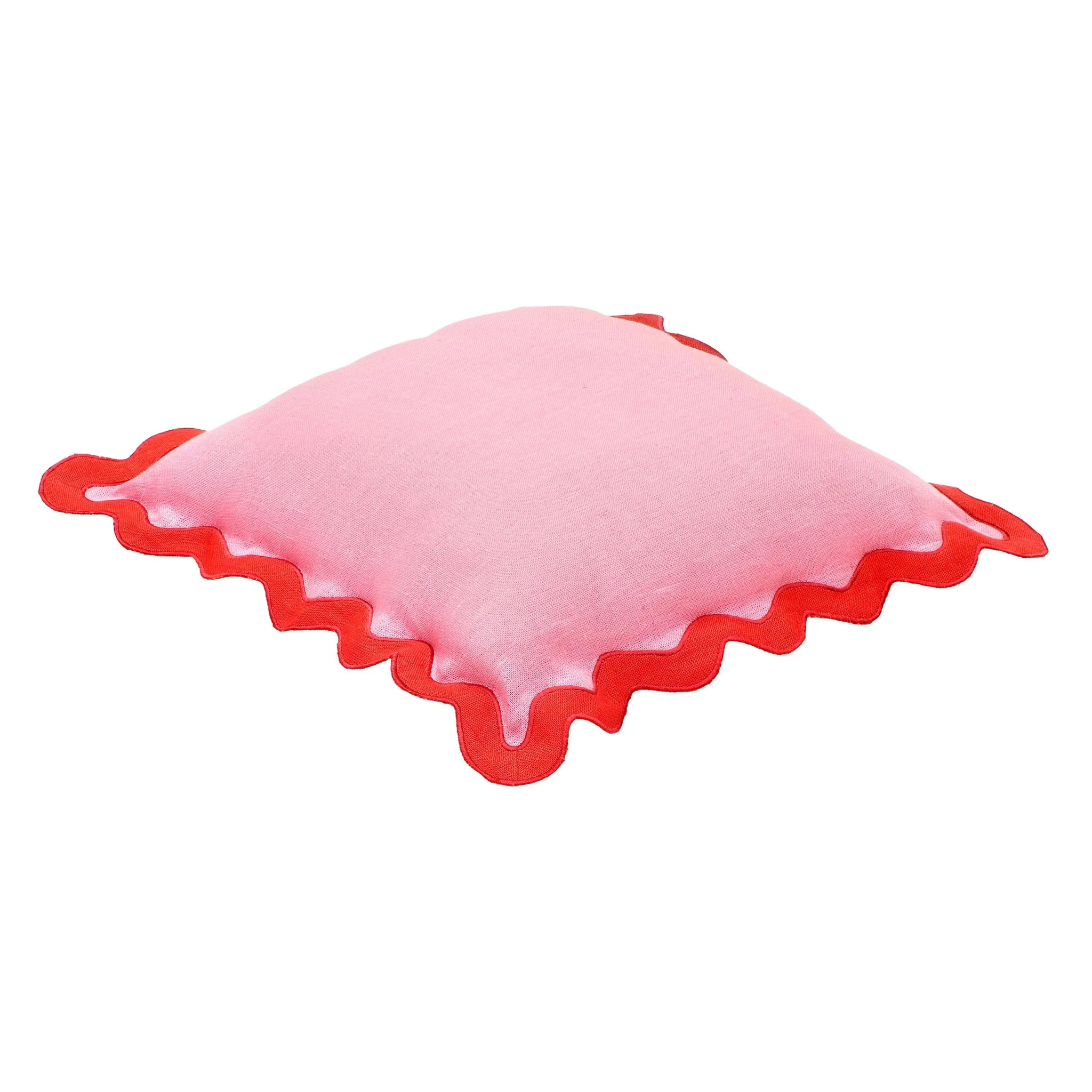 Scalloped Edge Rust and Pink Linen Throw Pillow - Image 3