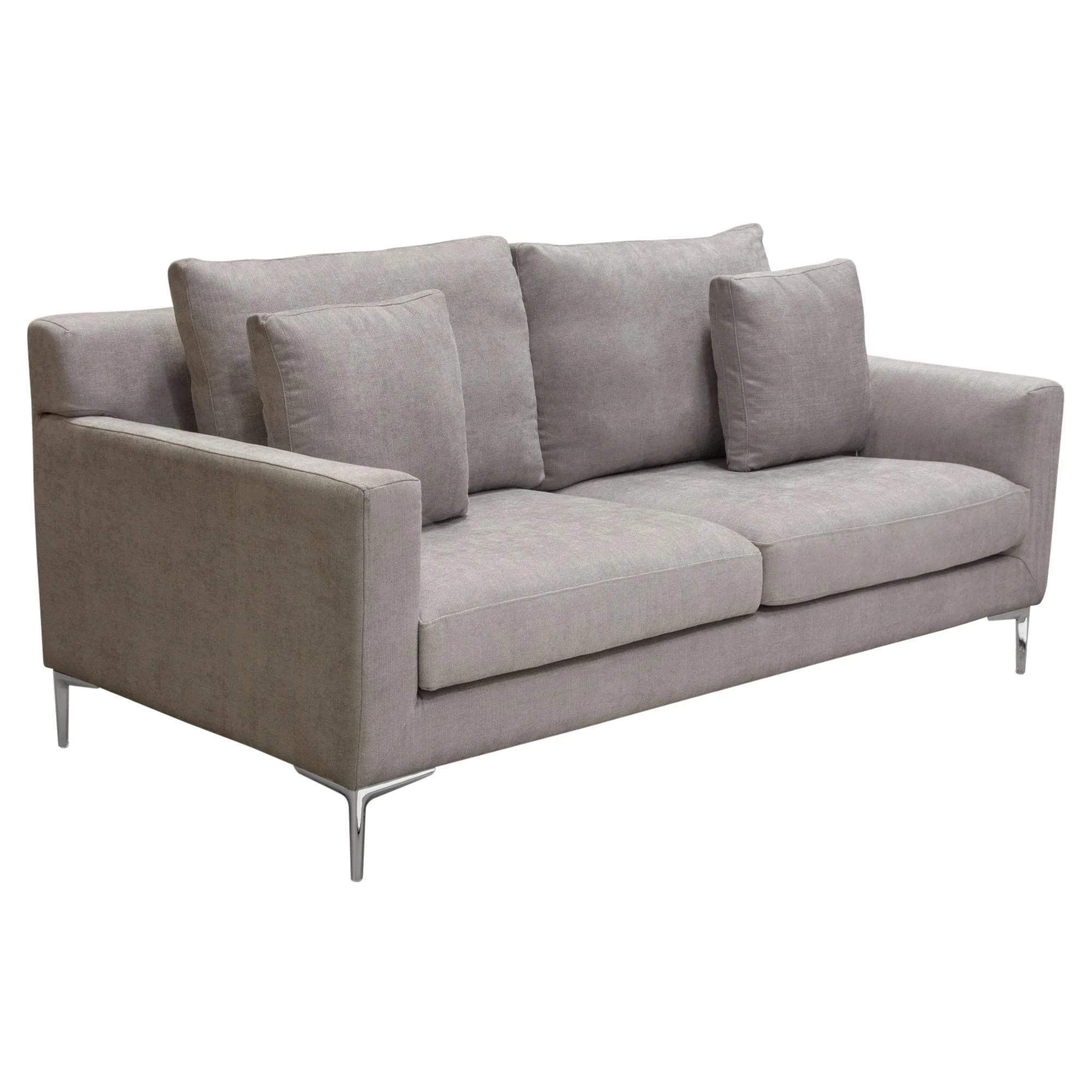 Seattle Loose Back Loveseat in Grey Polyester Fabric w/ Polished Silver Metal Leg by Diamond Sofa - Image 4