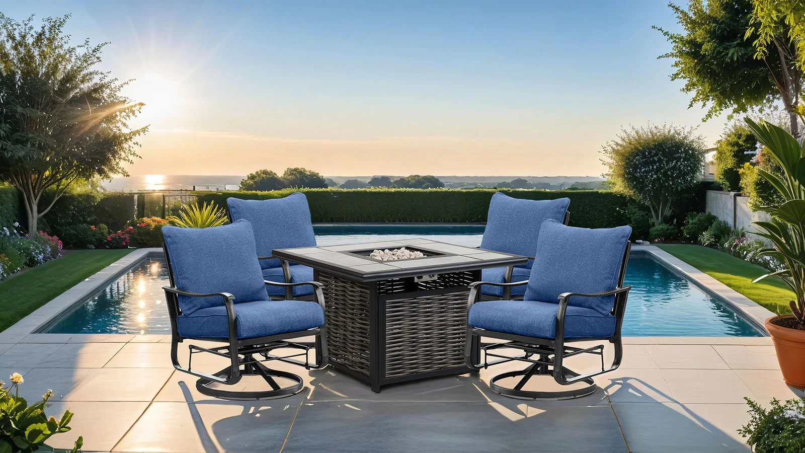 Segovia Swivel Glider Arm Chair (2/CTN), Navy/Black - Image 2