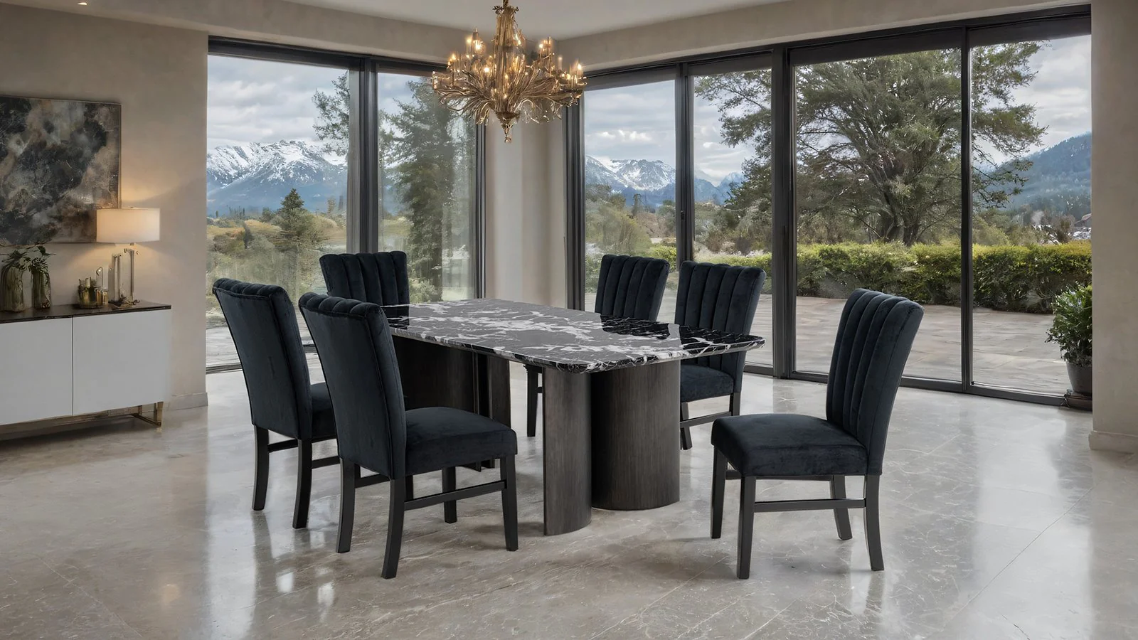 Selsey 7 Pc. Dining Table Set W/ Black Chair - Image 2