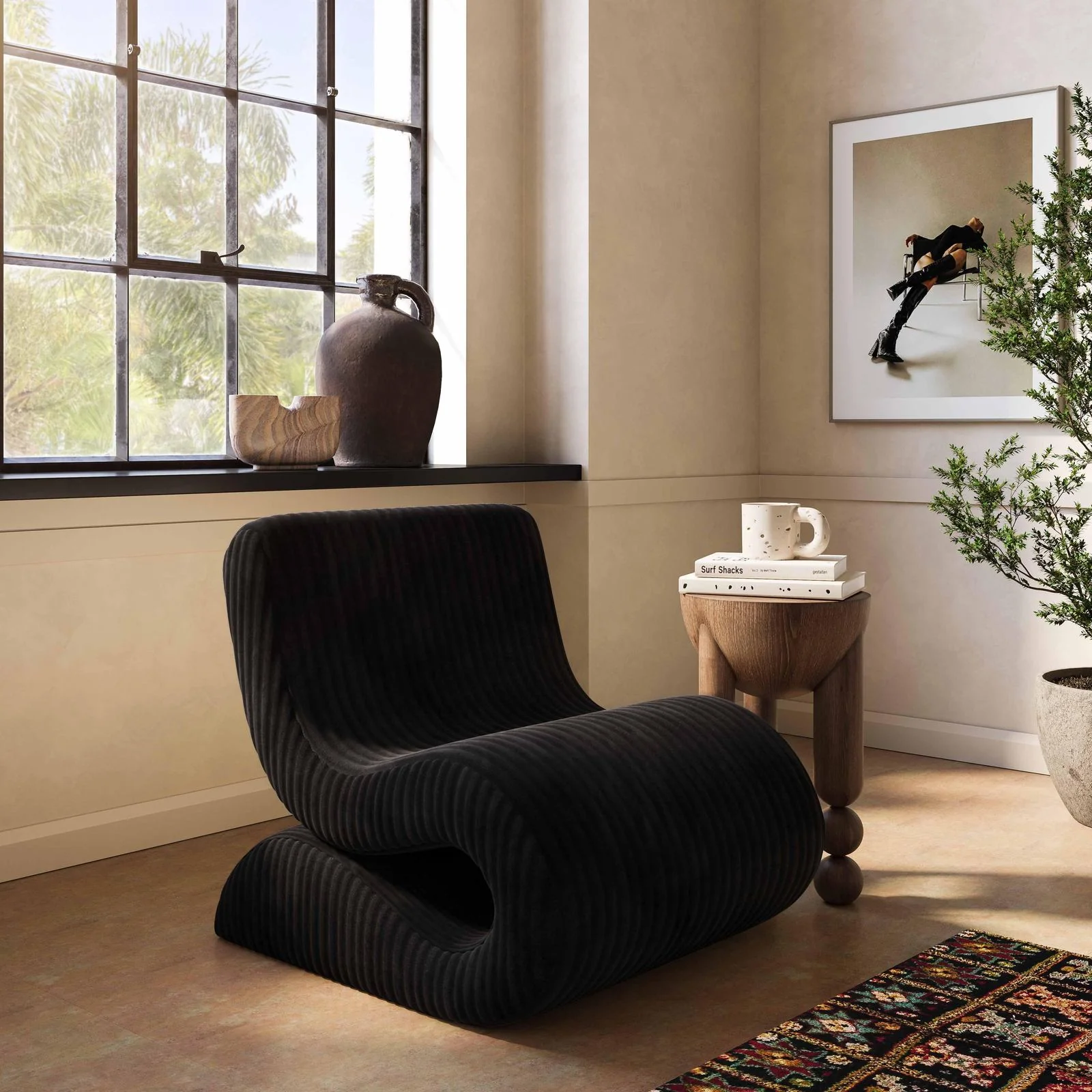 Senna Black Oversized Corduroy Accent Chair - Image 2