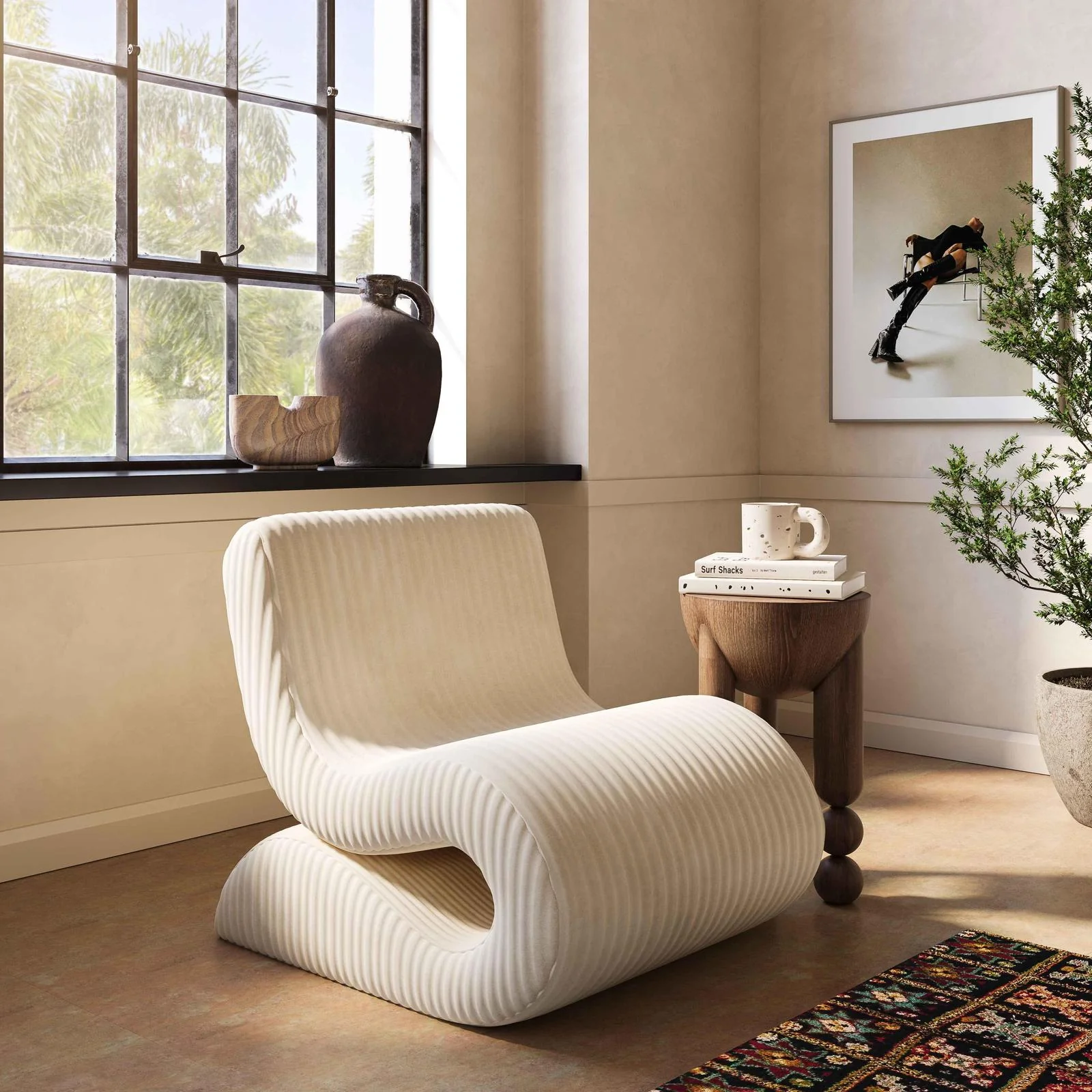 Senna Cream Oversized Corduroy Accent Chair - Image 2