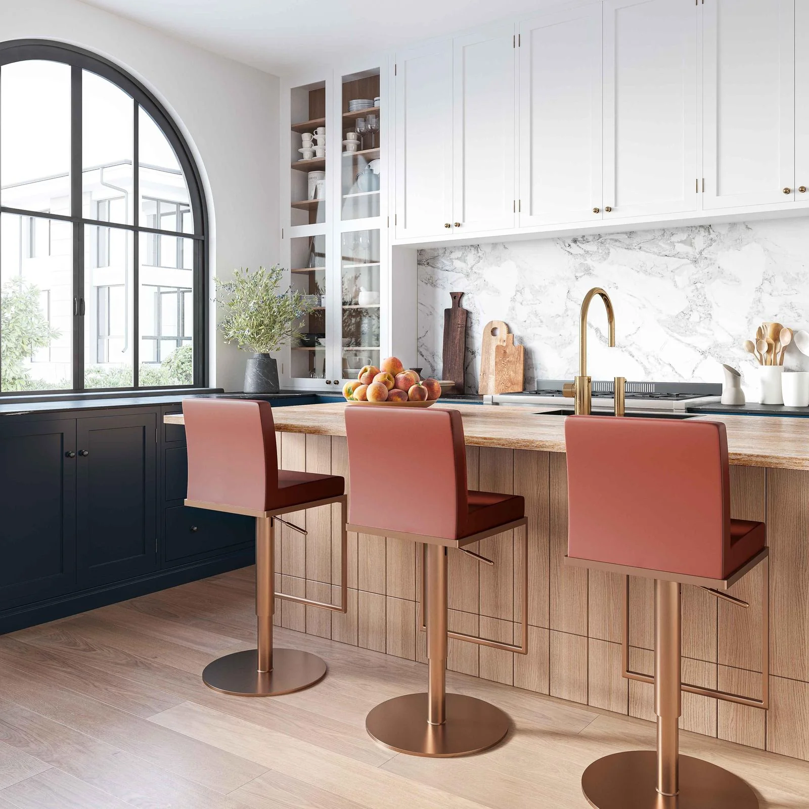 Sentinel Saddle Brown and Rose Gold Adjustable Stool - Image 2