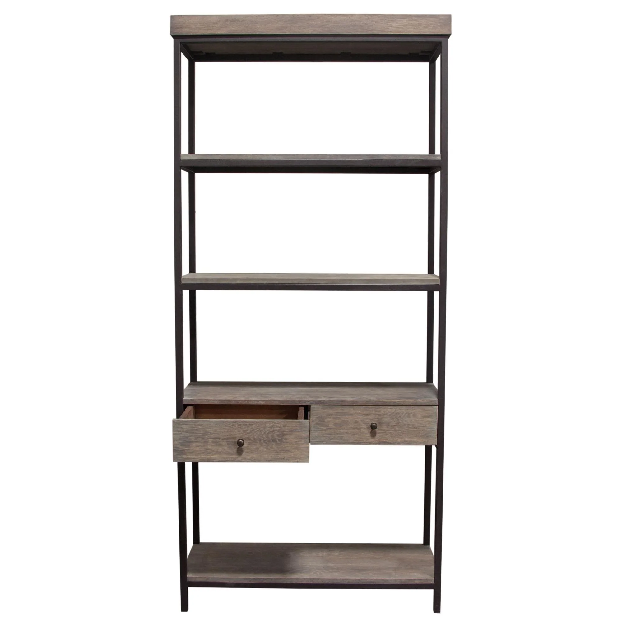 Sequoia 87" 2-Drawered Shelf Unit in Grey Oak Finish with Iron Frame by Diamond Sofa - Image 2