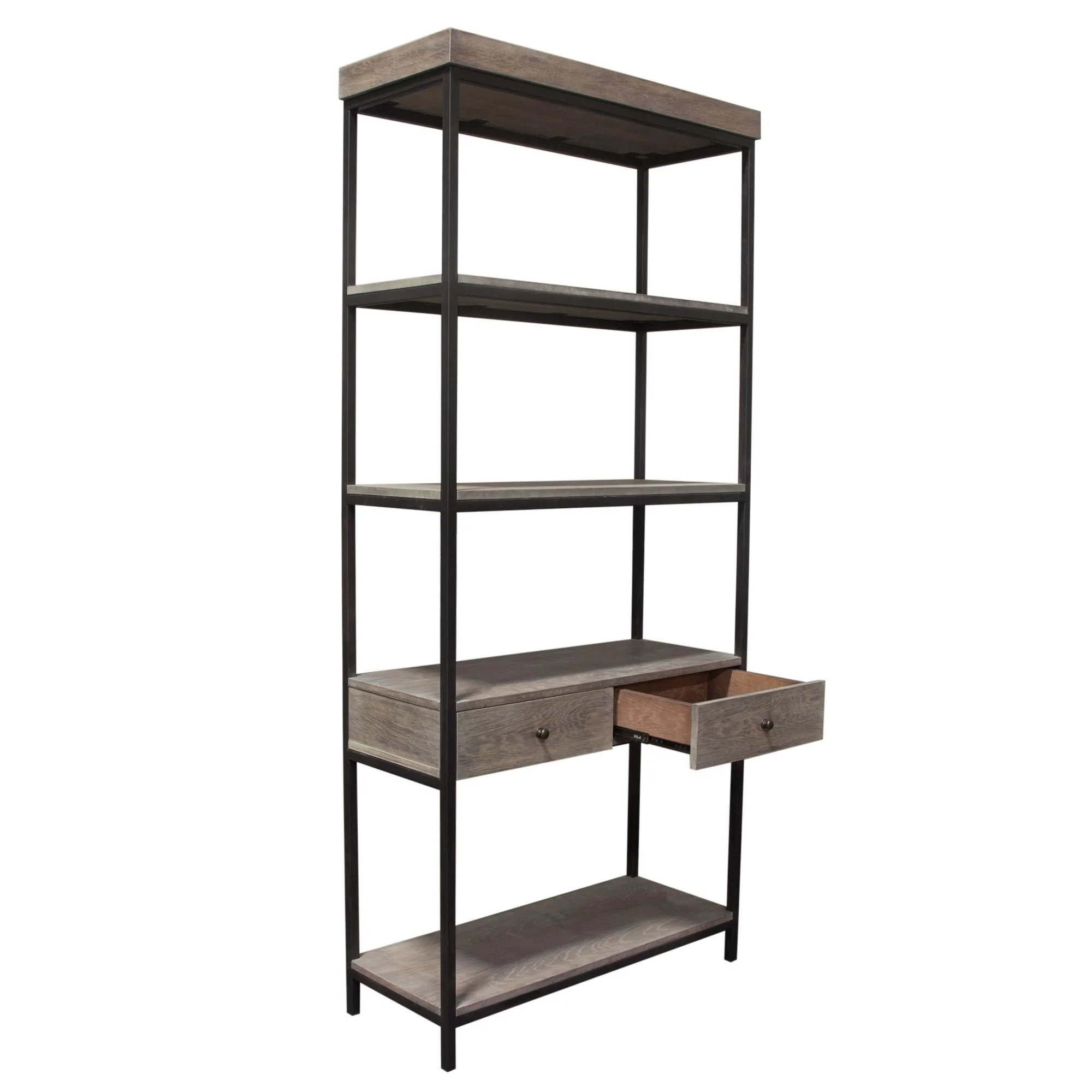 Sequoia 87" 2-Drawered Shelf Unit in Grey Oak Finish with Iron Frame by Diamond Sofa - Image 5