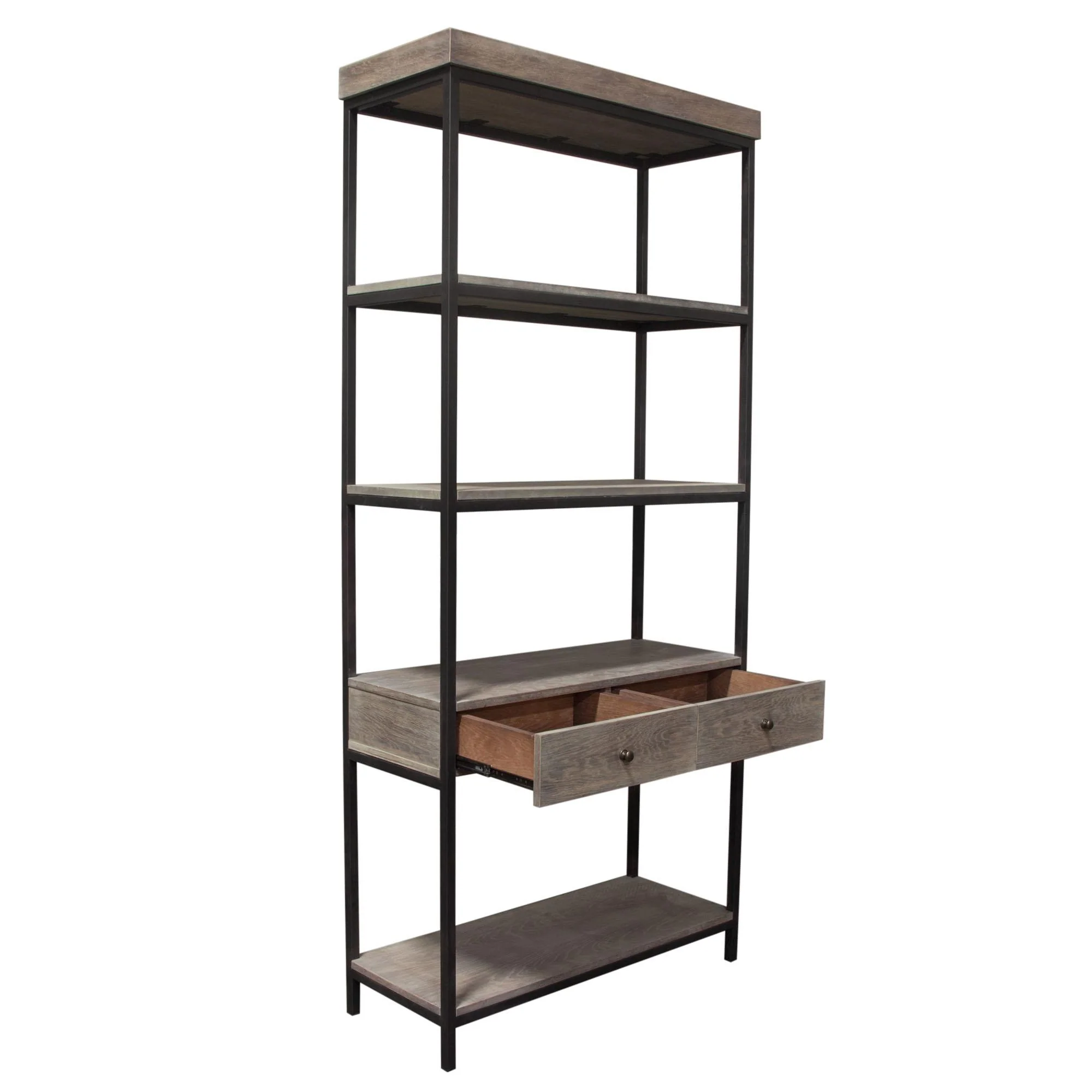 Sequoia 87" 2-Drawered Shelf Unit in Grey Oak Finish with Iron Frame by Diamond Sofa - Image 6