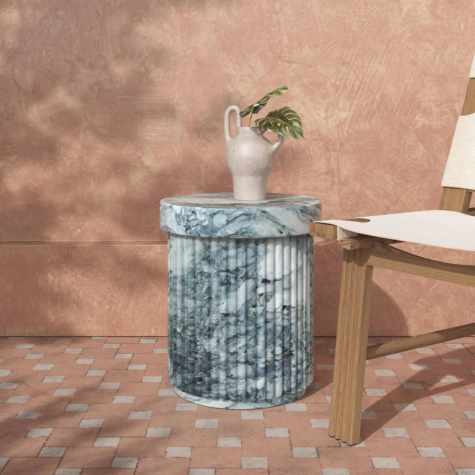 Serafina Marble Pattern Concrete Indoor / Outdoor Side Table - Image 2
