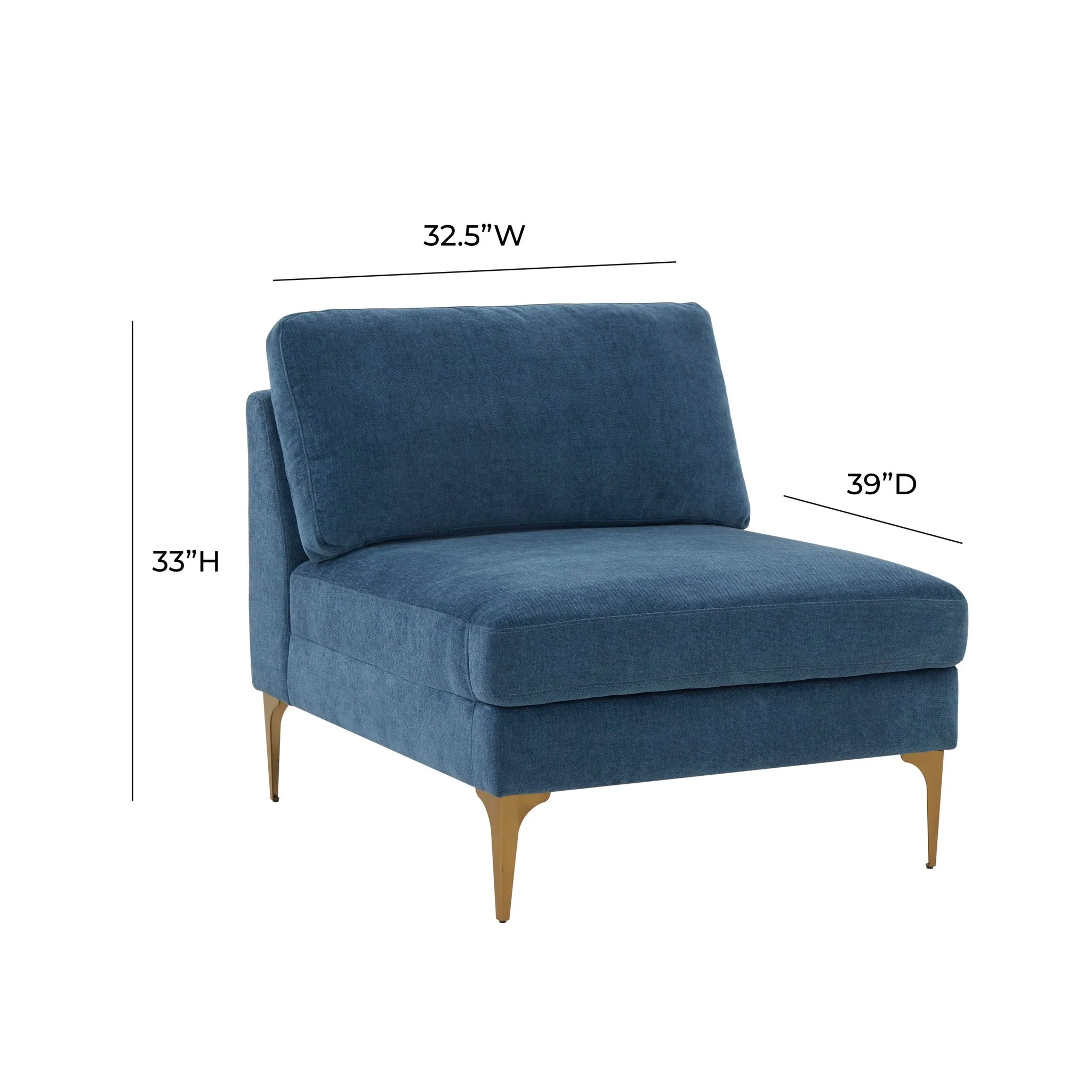 Serena Blue Velvet Armless Chair - Image 5