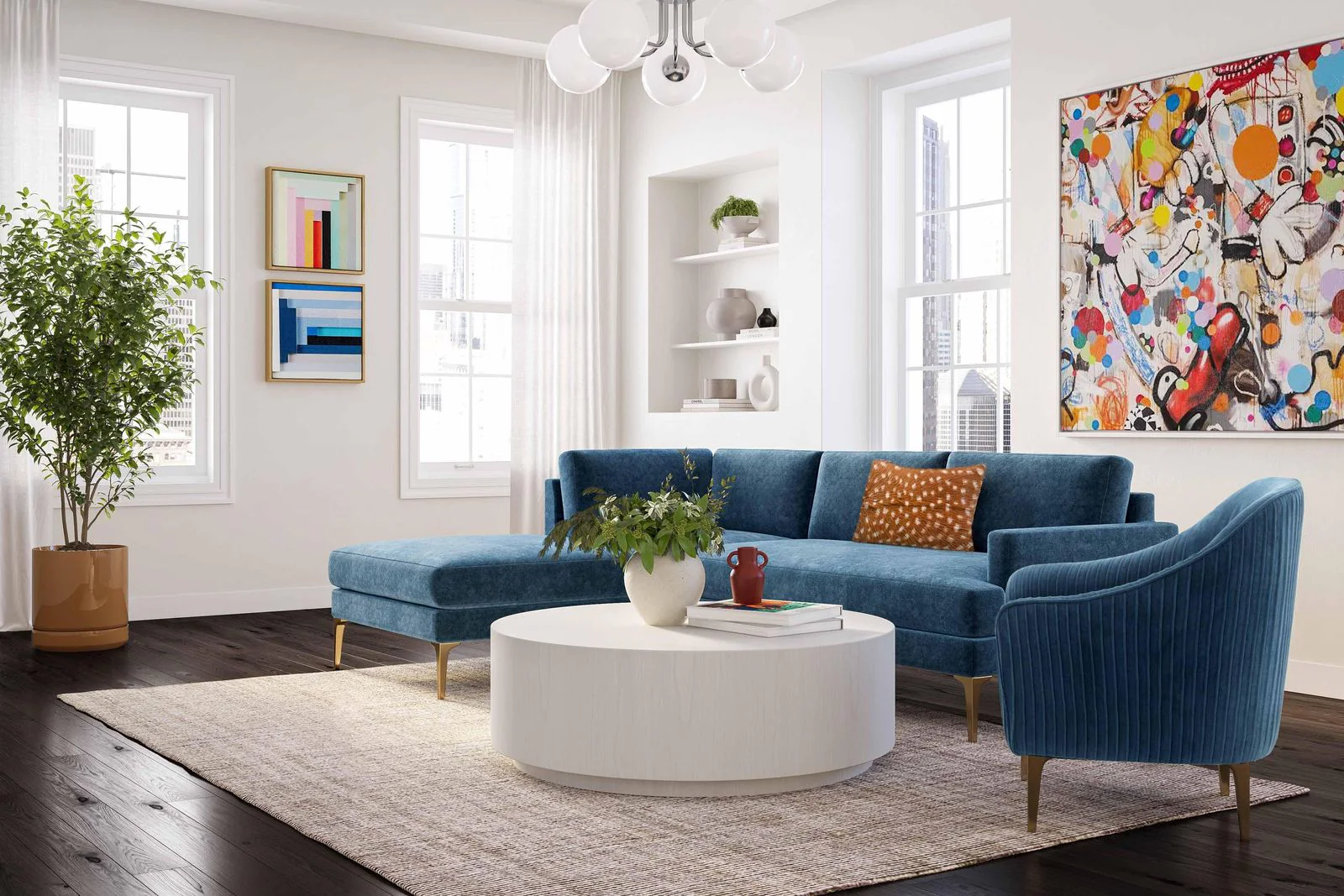 Serena Blue Velvet LAF Chaise Sectional - Image 2