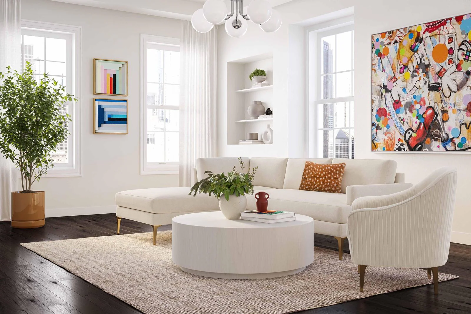 Serena Cream Velvet LAF Chaise Sectional - Image 2