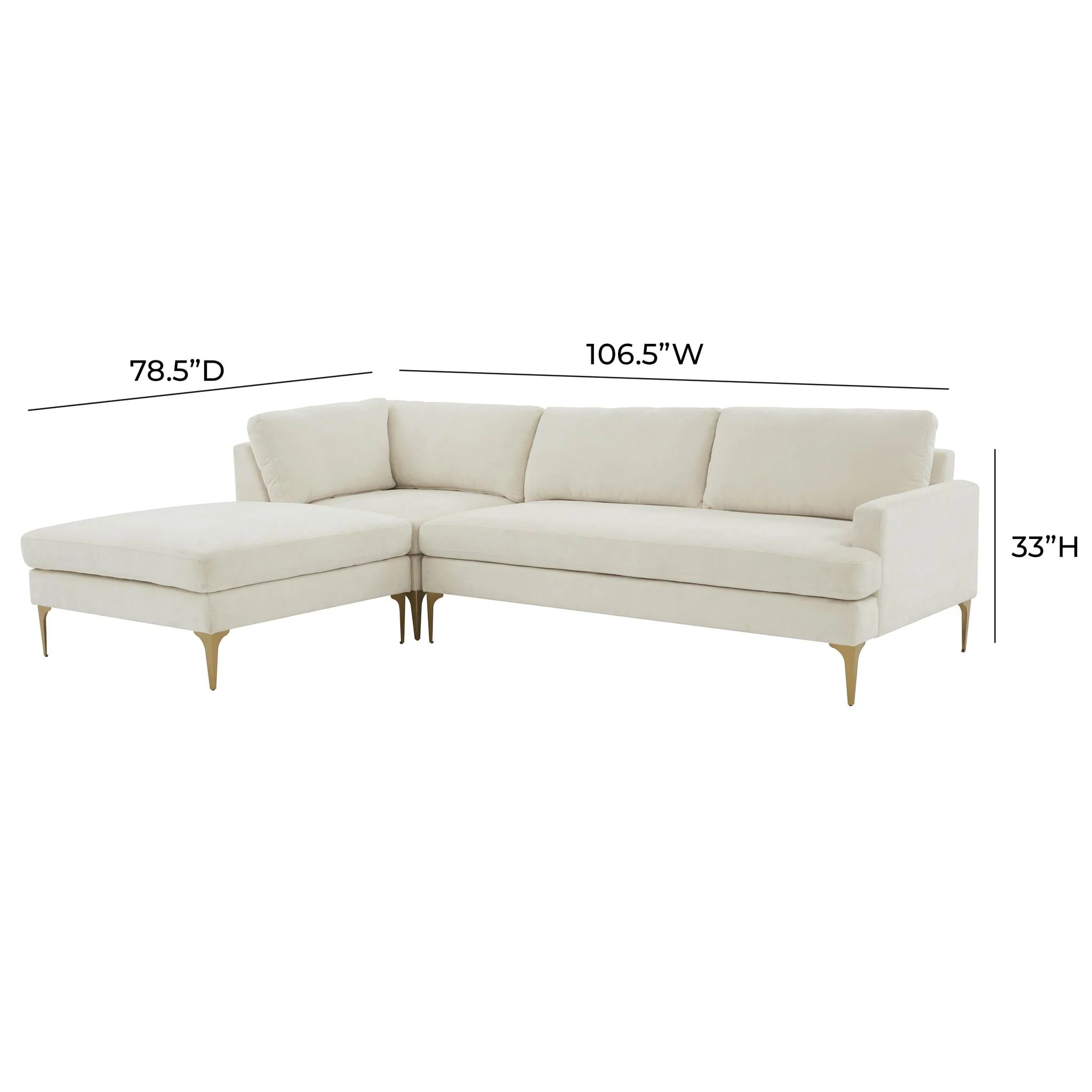 Serena Cream Velvet LAF Chaise Sectional - Image 6
