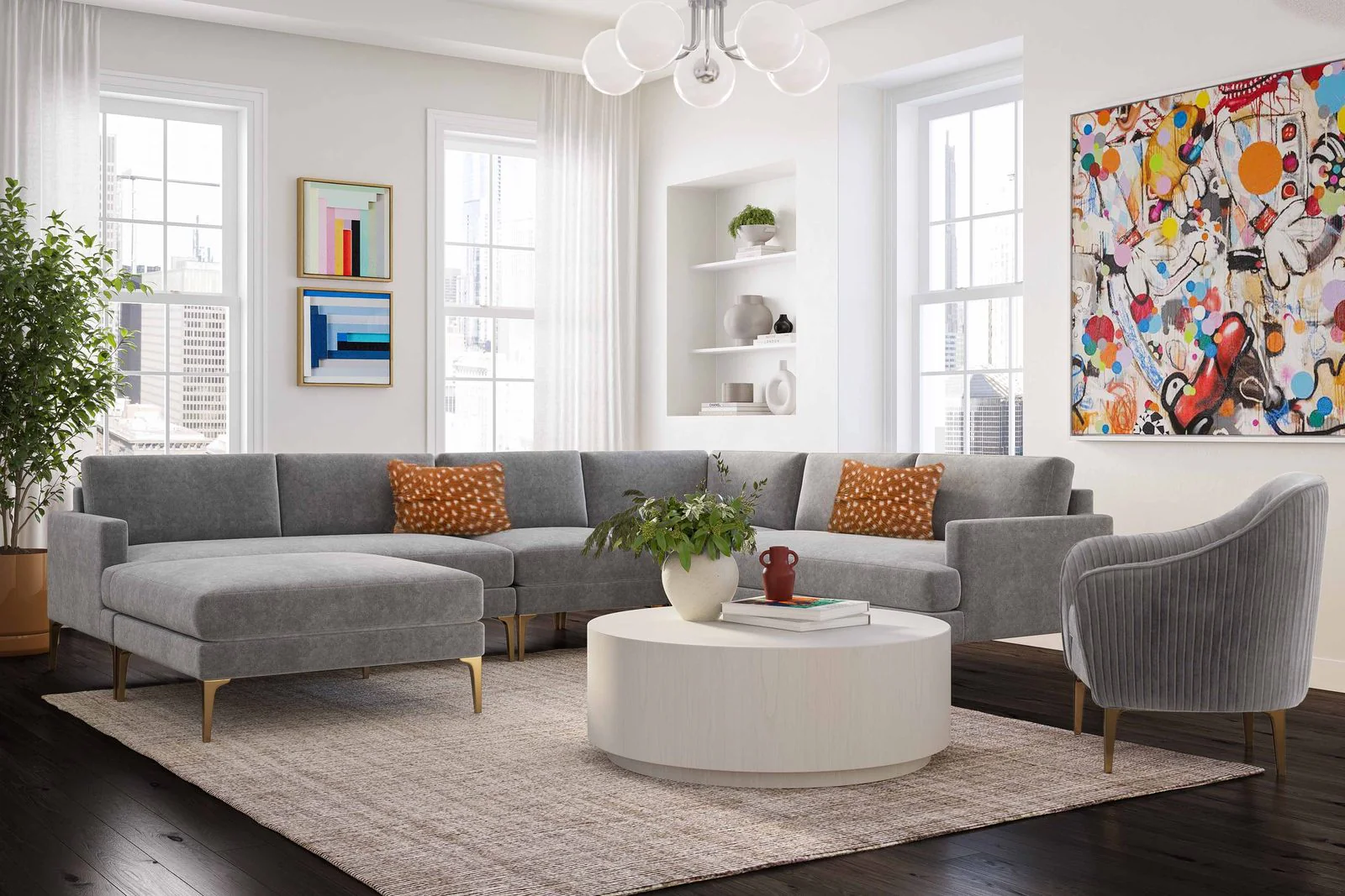 Serena Gray Velvet Ottoman - Image 2