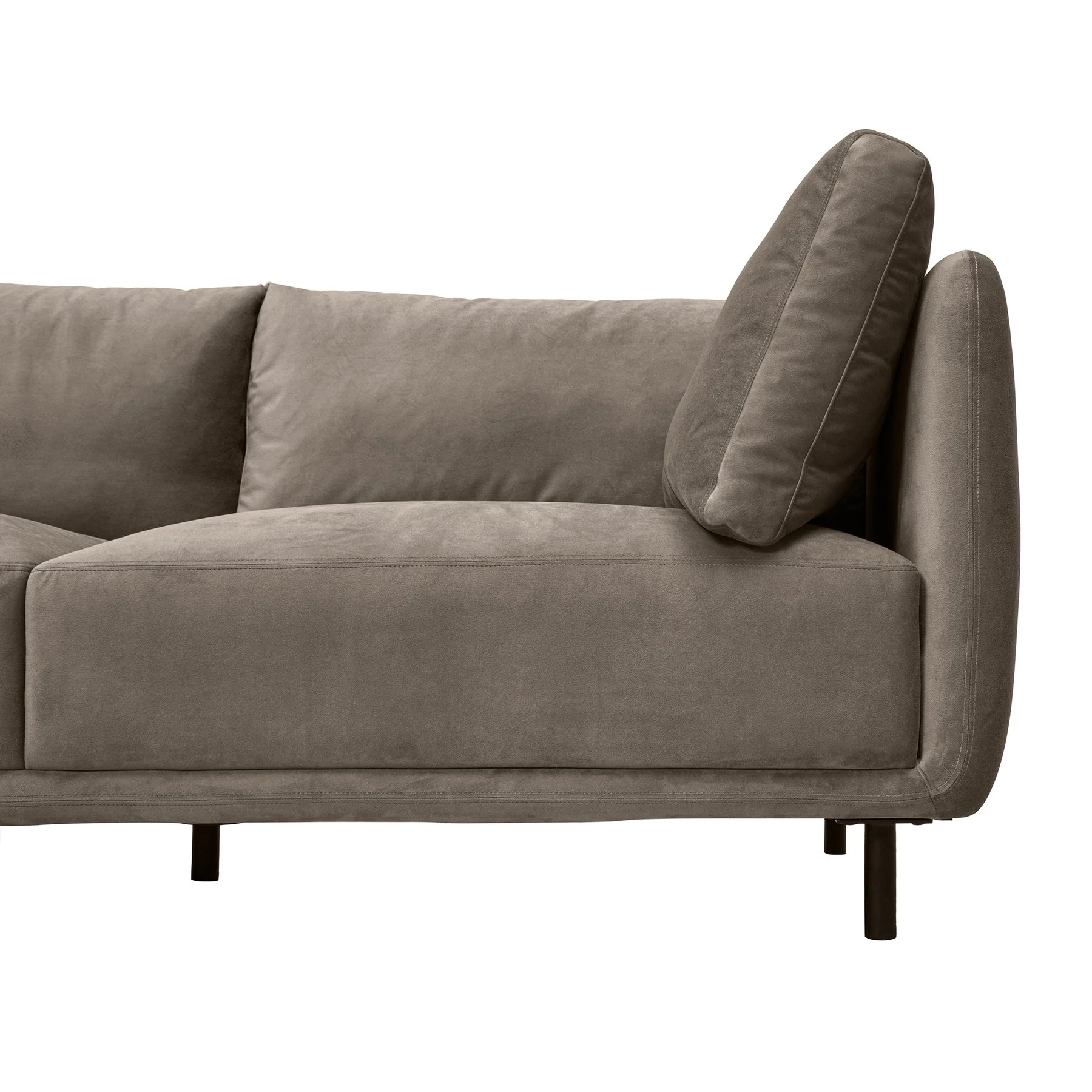 Serenity 79" Fossil Gray Velvet Sofa with Black Metal Legs - Image 5