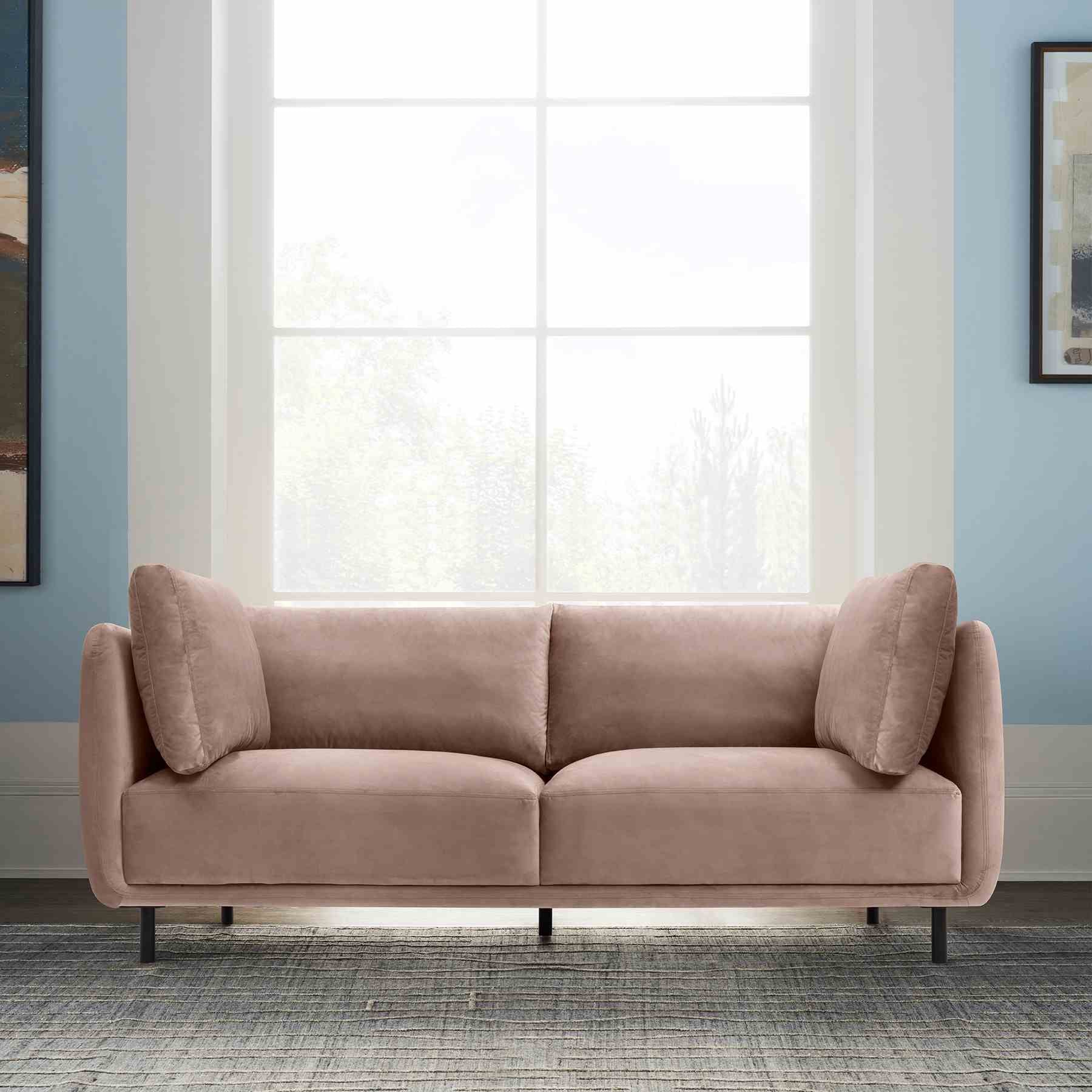 Serenity 79" Mauve Velvet Sofa with Black Metal Legs - Image 9