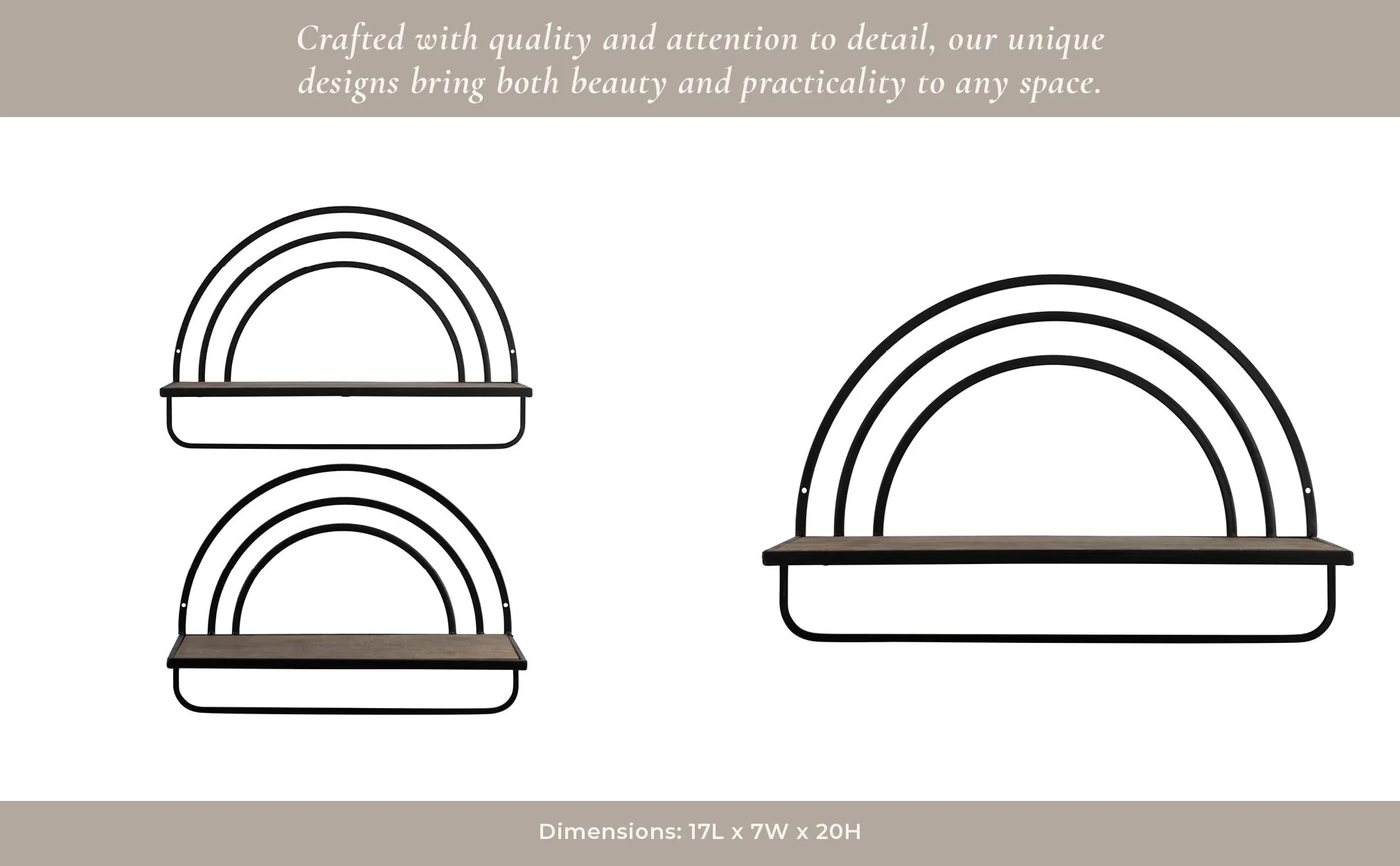 Set/2 Wood/metal Rainbow Style Sheves, Brown/black - Image 10