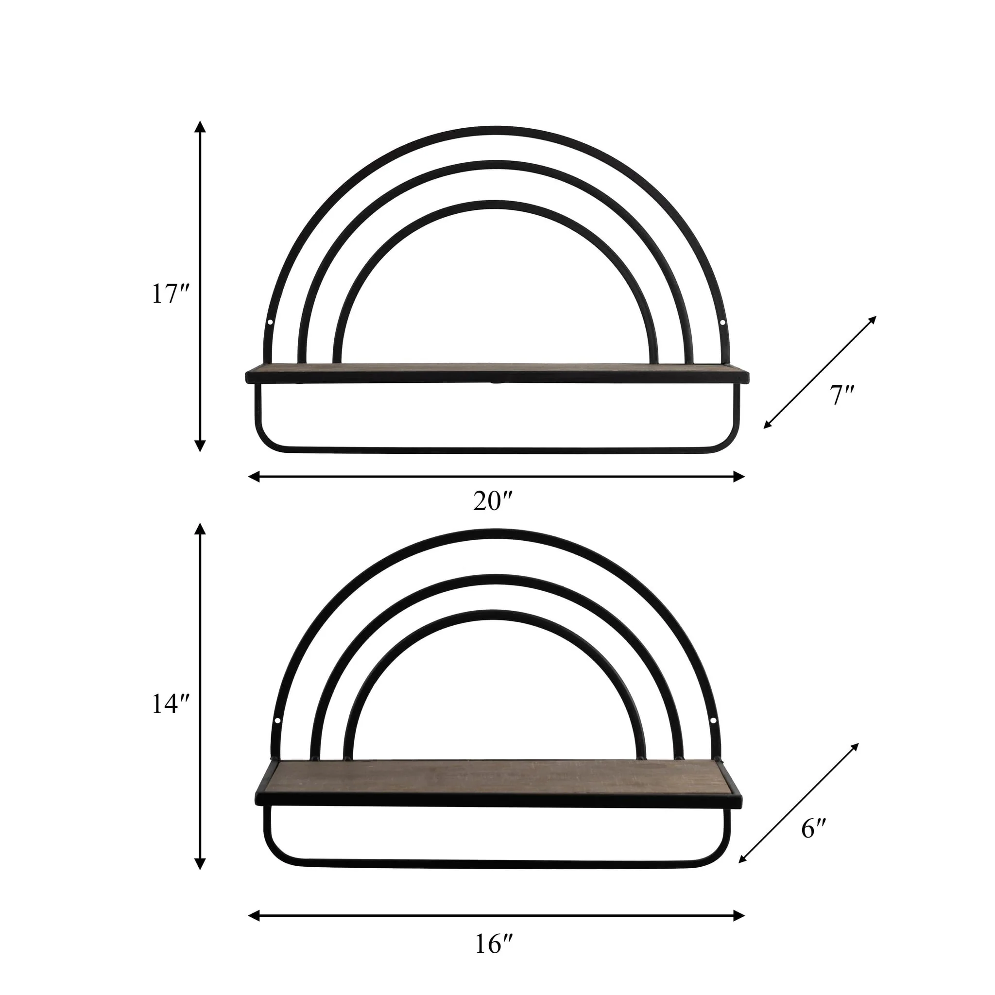 Set/2 Wood/metal Rainbow Style Sheves, Brown/black - Image 8