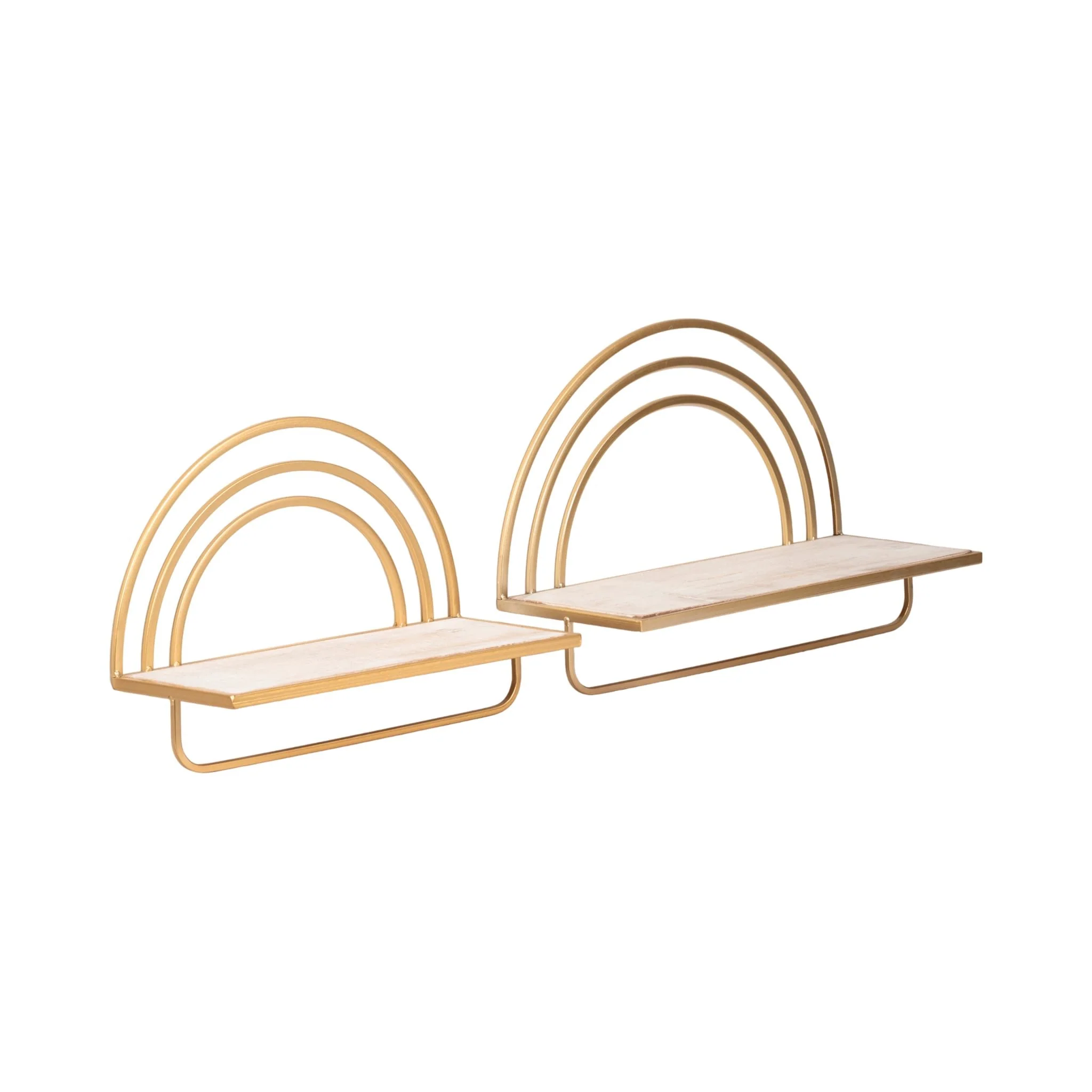 Set/2 Wood/metal Rainbow Style Sheves, Wht/gld - Image 2