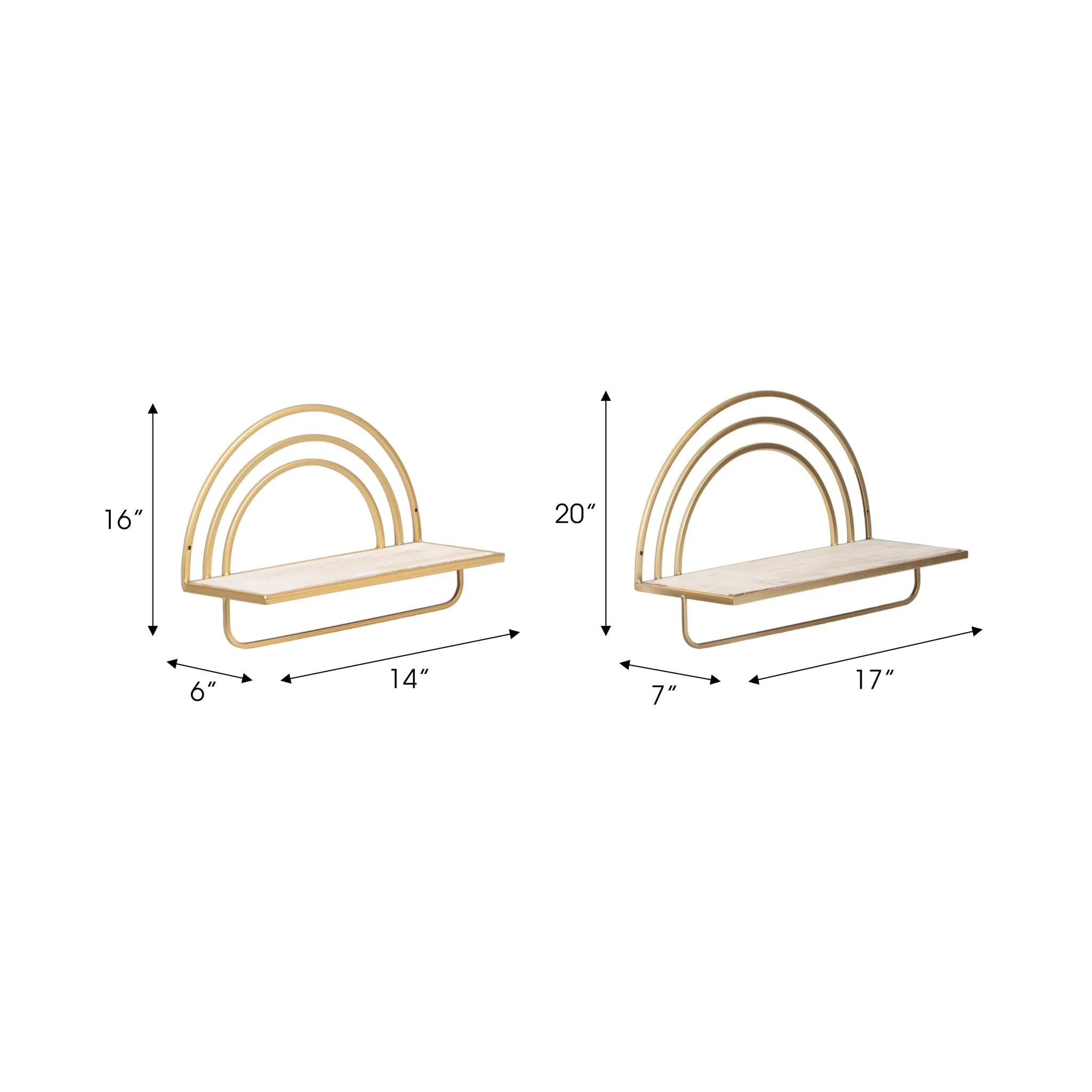Set/2 Wood/metal Rainbow Style Sheves, Wht/gld - Image 6