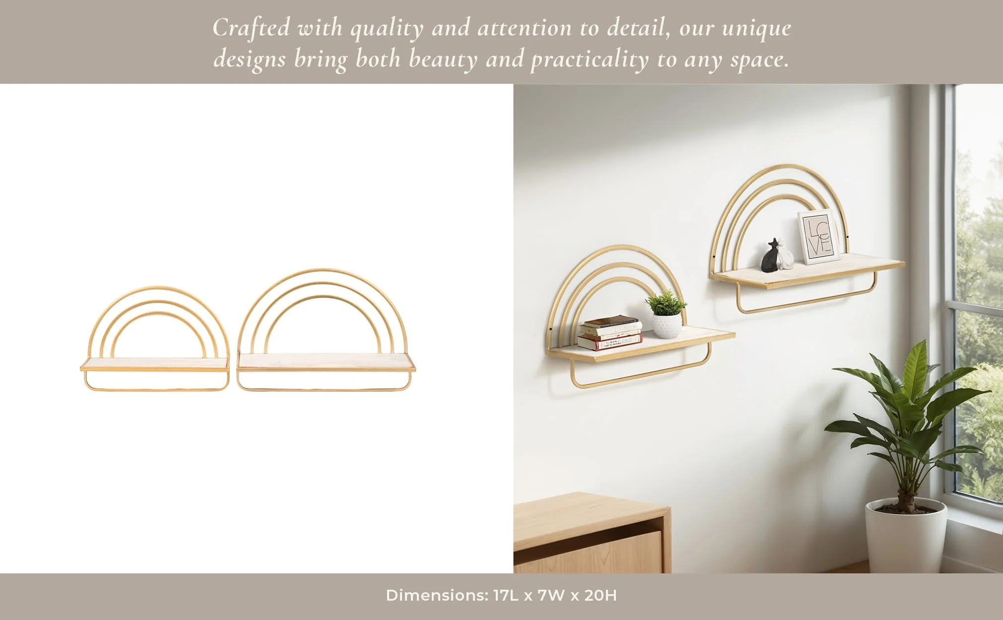 Set/2 Wood/metal Rainbow Style Sheves, Wht/gld - Image 8